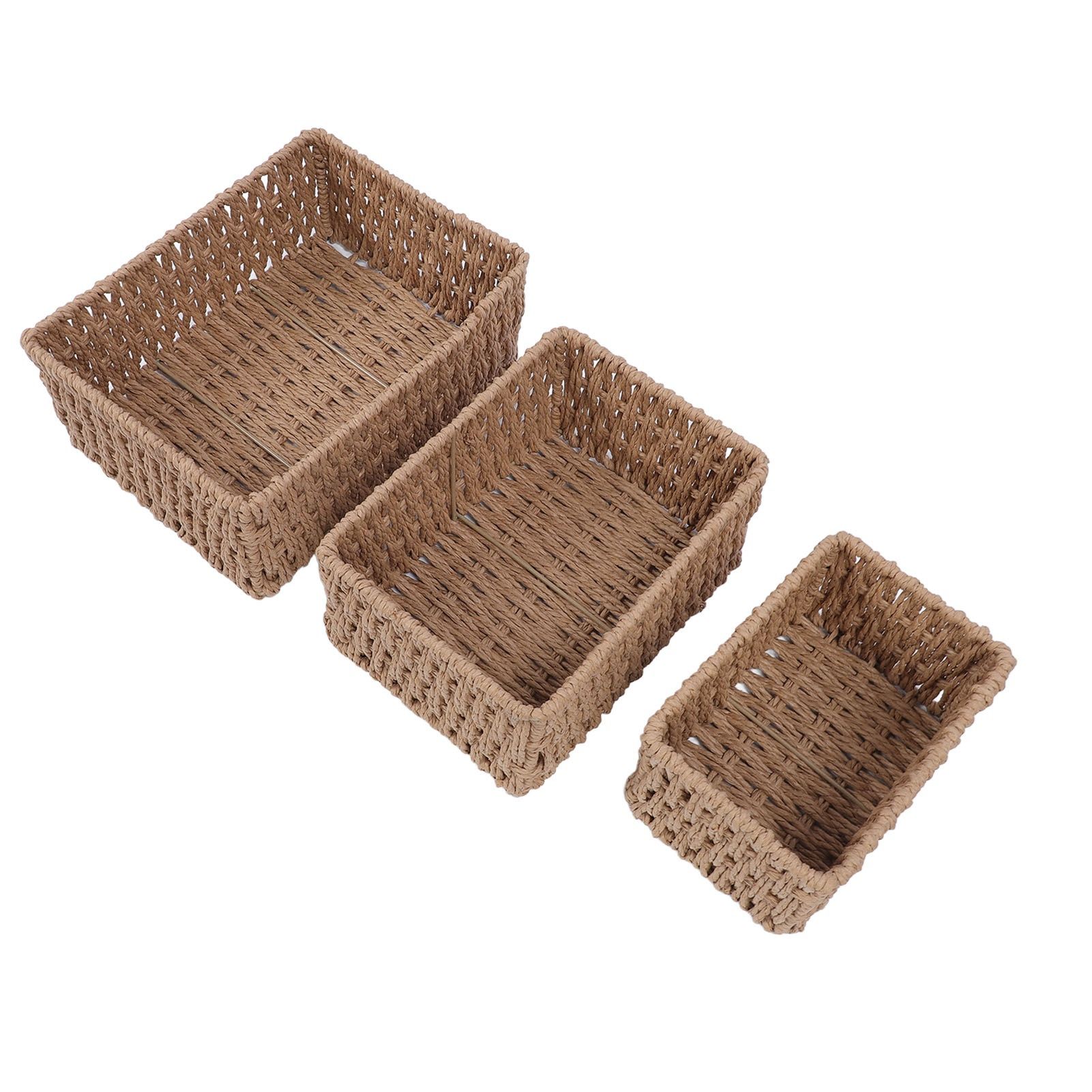 3PCS Wicker Storage Baskets for Shelves Organizing Decorative Woven Storage view 9