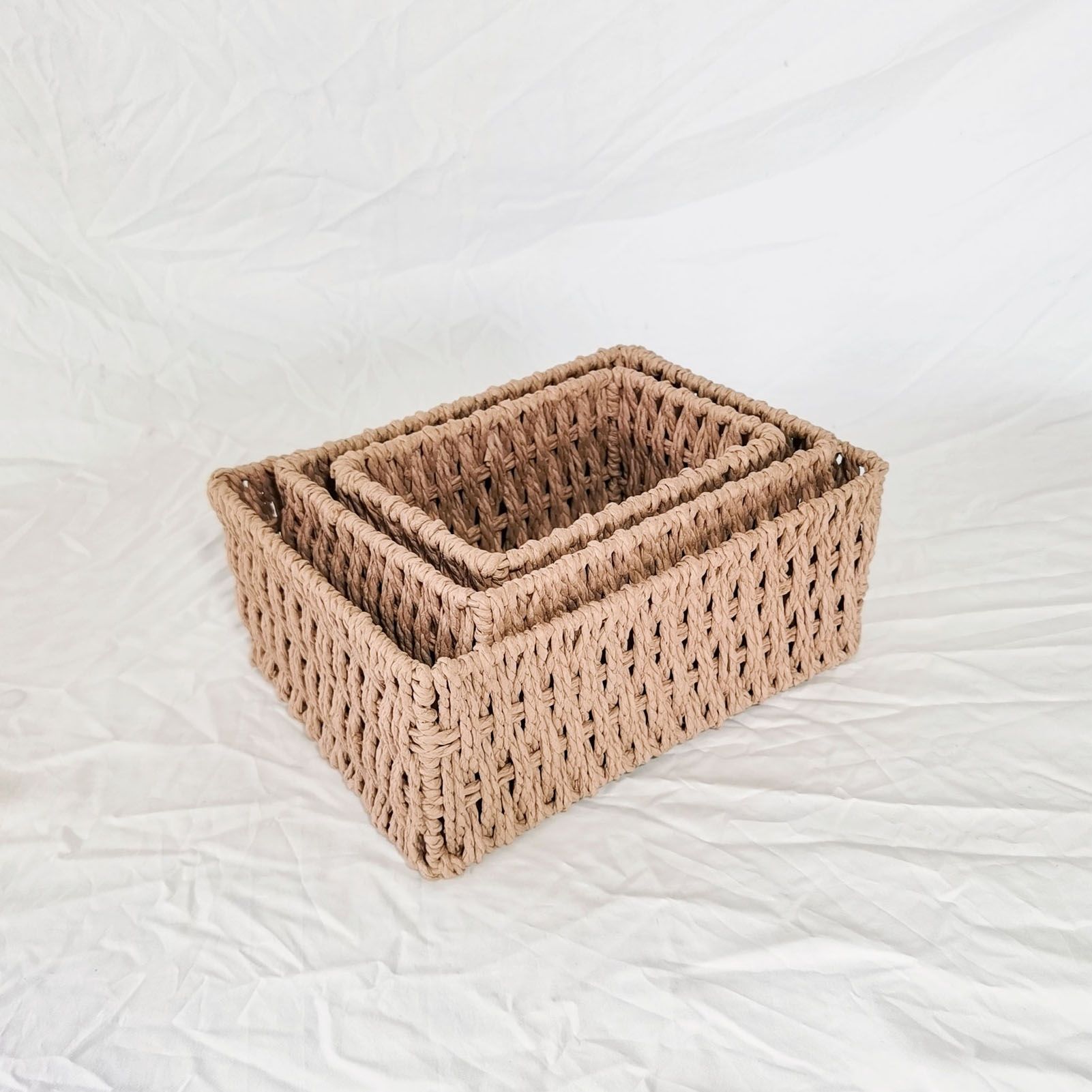 3PCS Wicker Storage Baskets for Shelves Organizing Decorative Woven Storage view 11