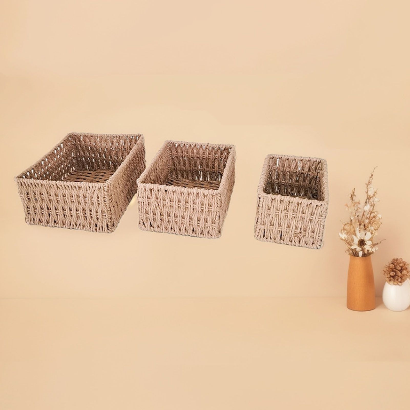 3PCS Wicker Storage Baskets for Shelves Organizing Decorative Woven Storage view 12