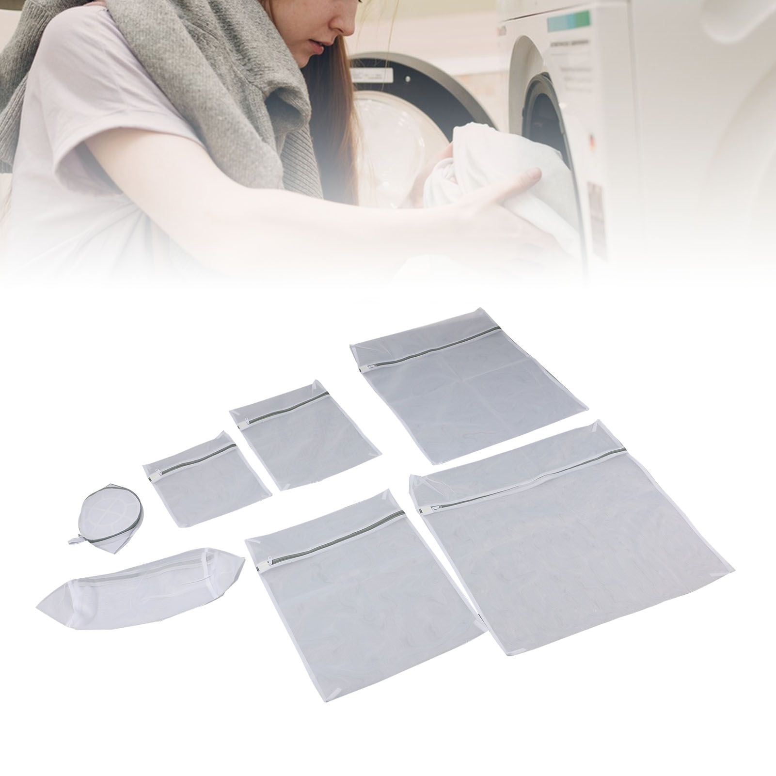 7pcs Mesh Laundry Bag Anti Deformation Reusable Thickened Polyester Auto Lock view 12