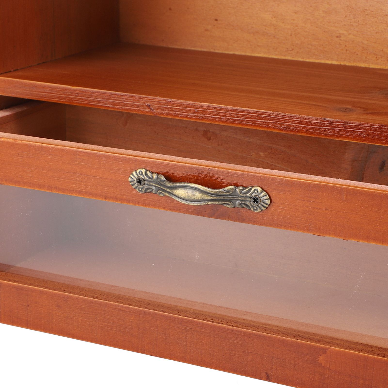 Vintage Tabletop Organizer Solid Wood Desktop Display Cabinet Storage Box with view 2