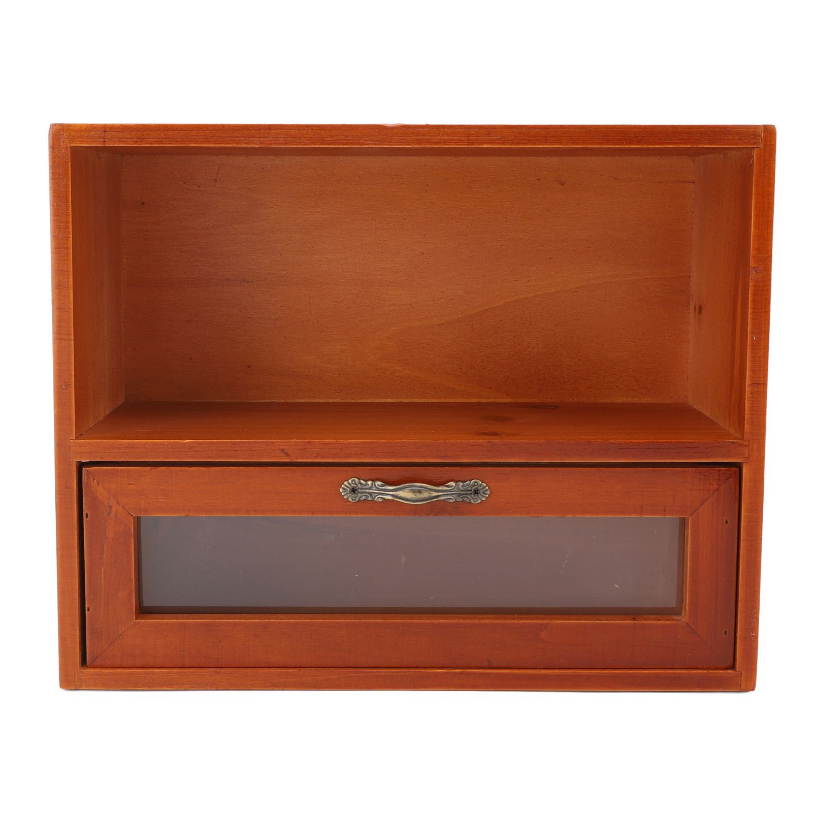 Vintage Tabletop Organizer Solid Wood Desktop Display Cabinet Storage Box with view 3