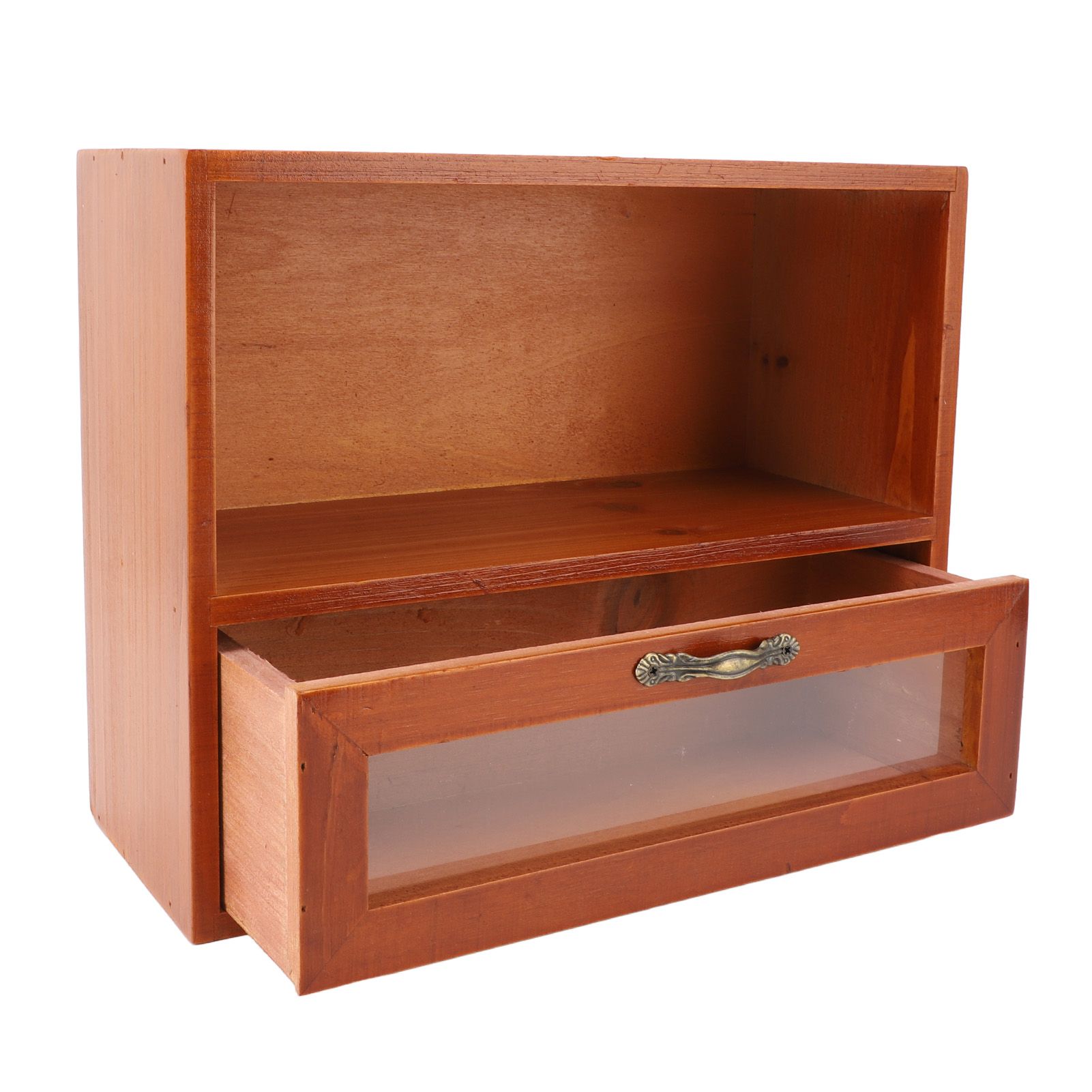 Vintage Tabletop Organizer Solid Wood Desktop Display Cabinet Storage Box with view 4