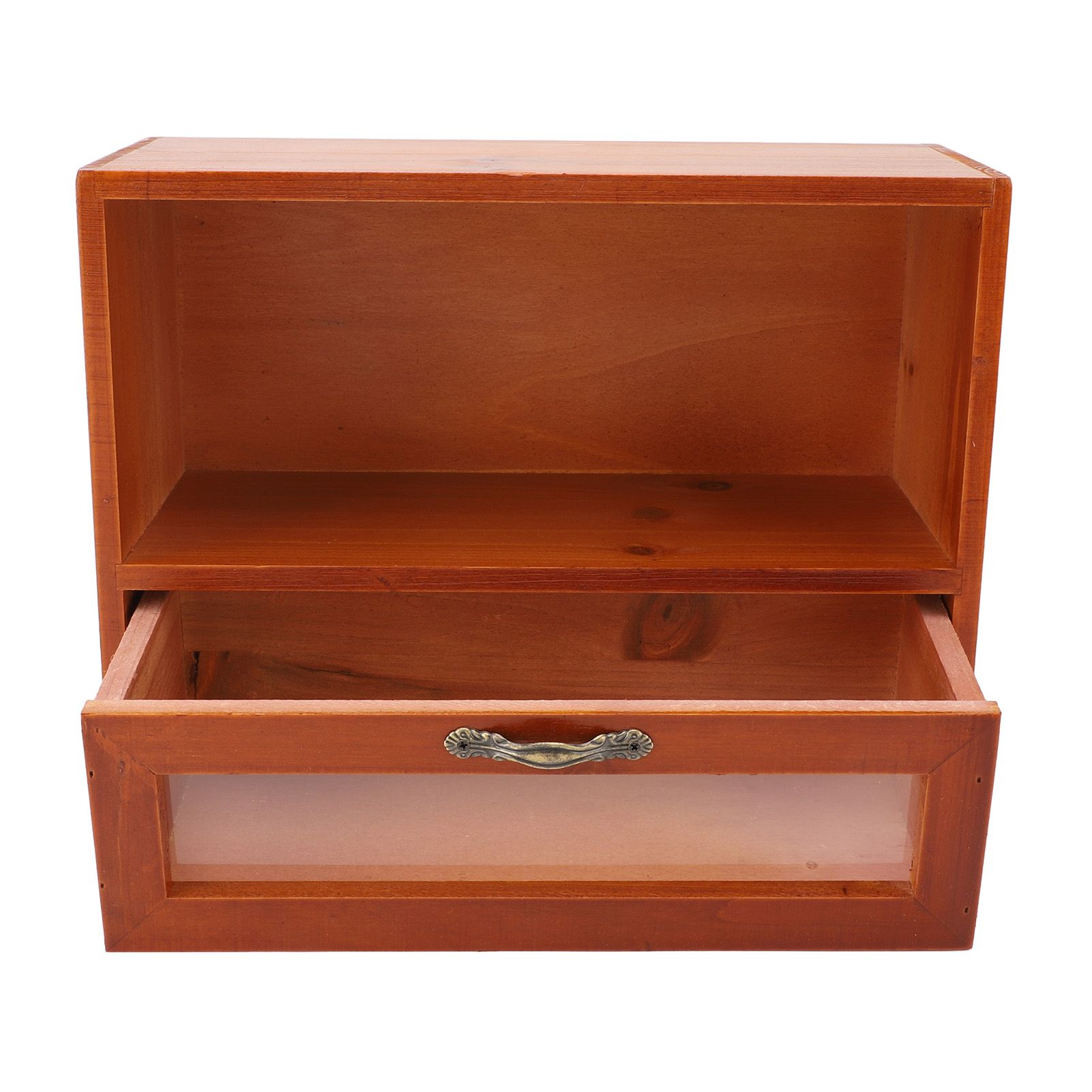 Vintage Tabletop Organizer Solid Wood Desktop Display Cabinet Storage Box with view 6