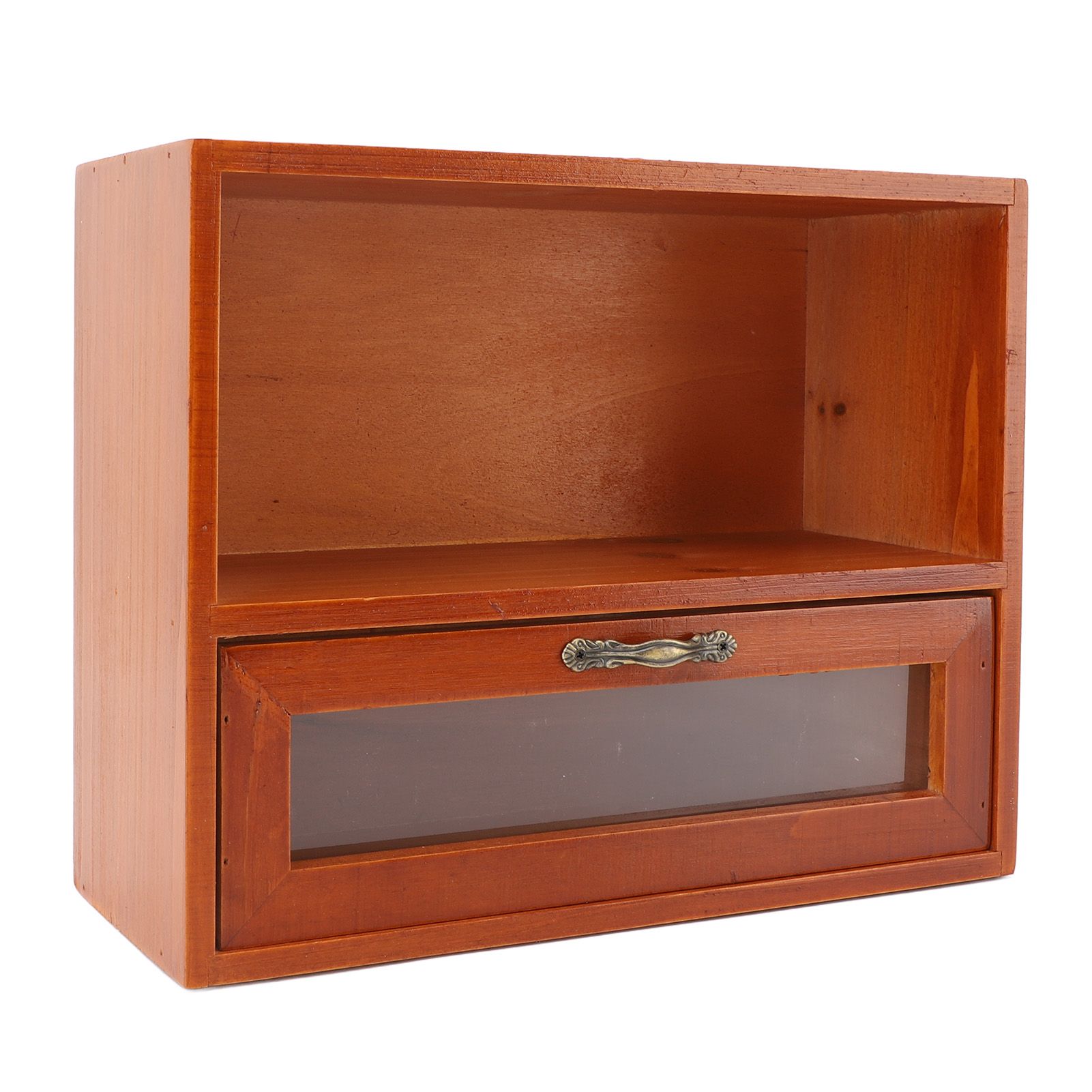 Vintage Tabletop Organizer Solid Wood Desktop Display Cabinet Storage Box with view 8