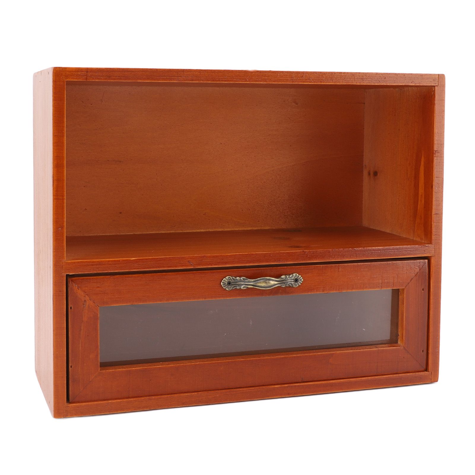 Vintage Tabletop Organizer Solid Wood Desktop Display Cabinet Storage Box with view 9