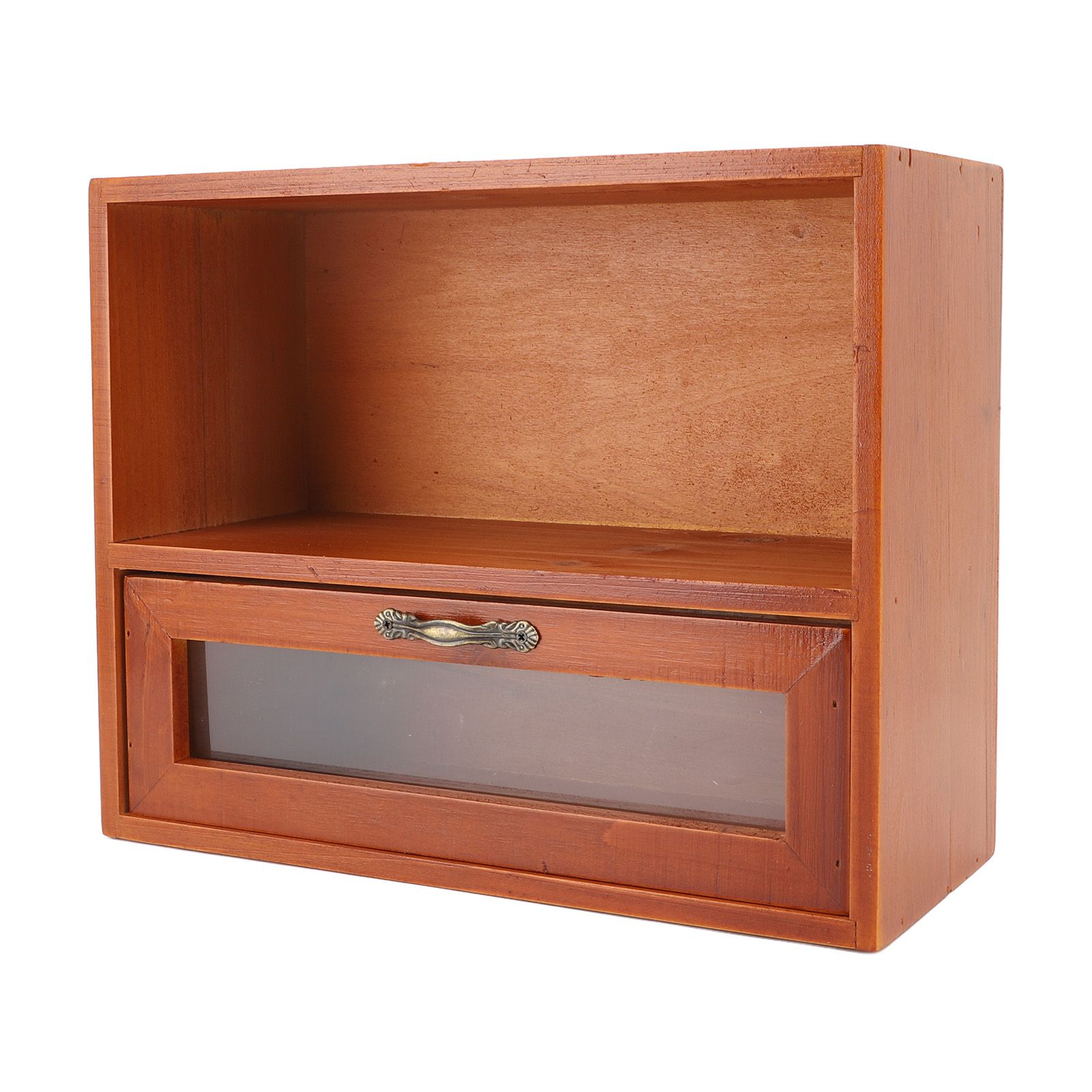 Vintage Tabletop Organizer Solid Wood Desktop Display Cabinet Storage Box with view 10