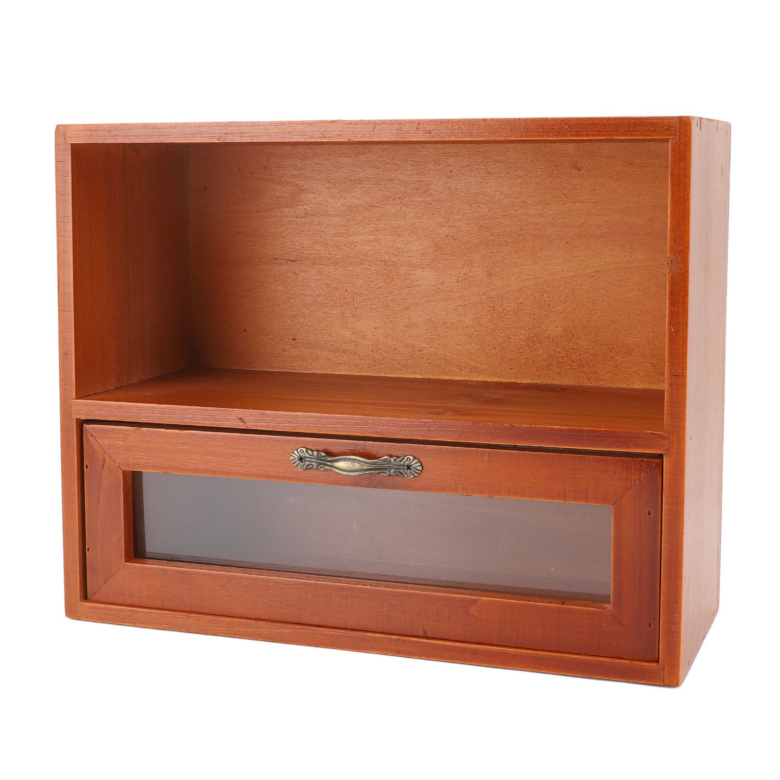Vintage Tabletop Organizer Solid Wood Desktop Display Cabinet Storage Box with view 11