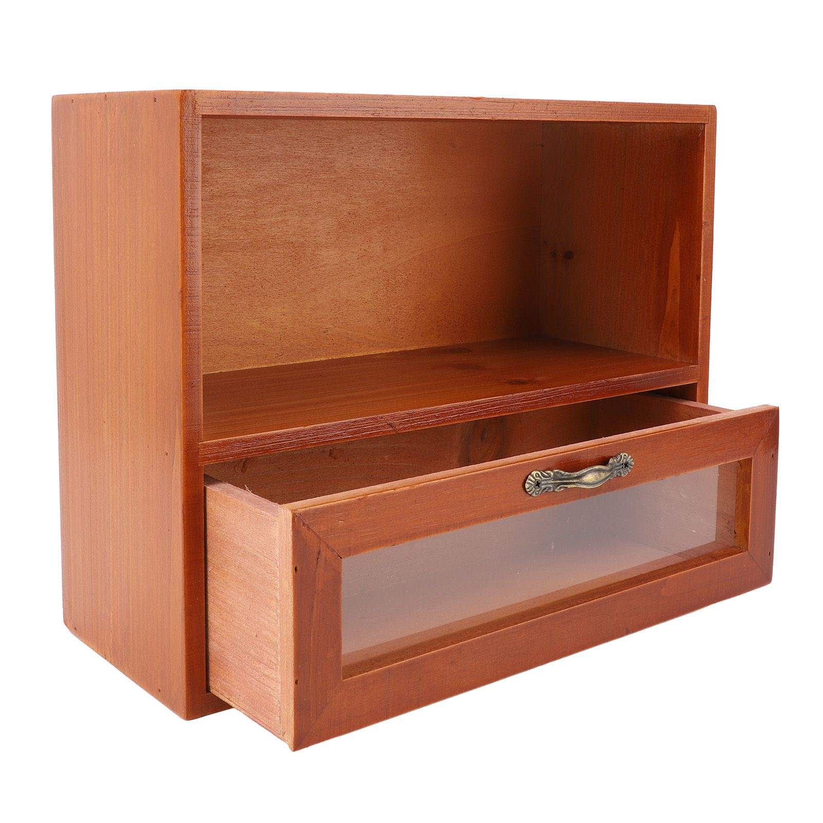 Vintage Tabletop Organizer Solid Wood Desktop Display Cabinet Storage Box with view 12
