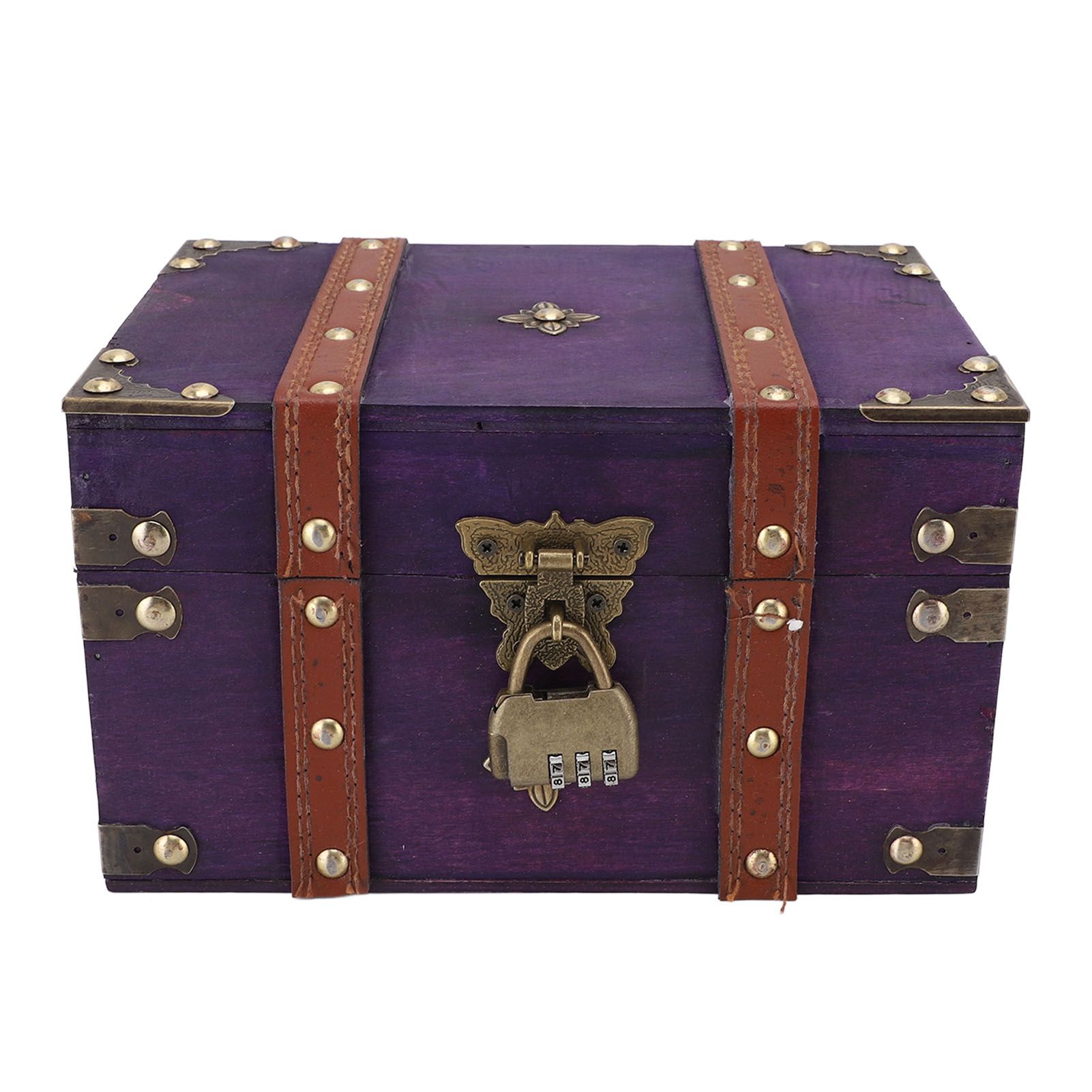 Vintage Wooden Treasure Chest Box with Lock Rectangle Antique Wood Jewelry view 3