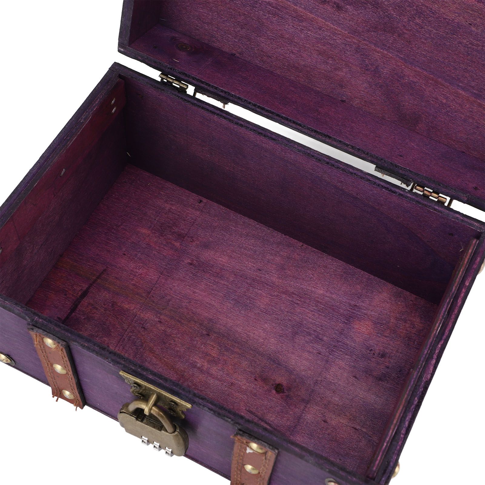 Vintage Wooden Treasure Chest Box with Lock Rectangle Antique Wood Jewelry view 5