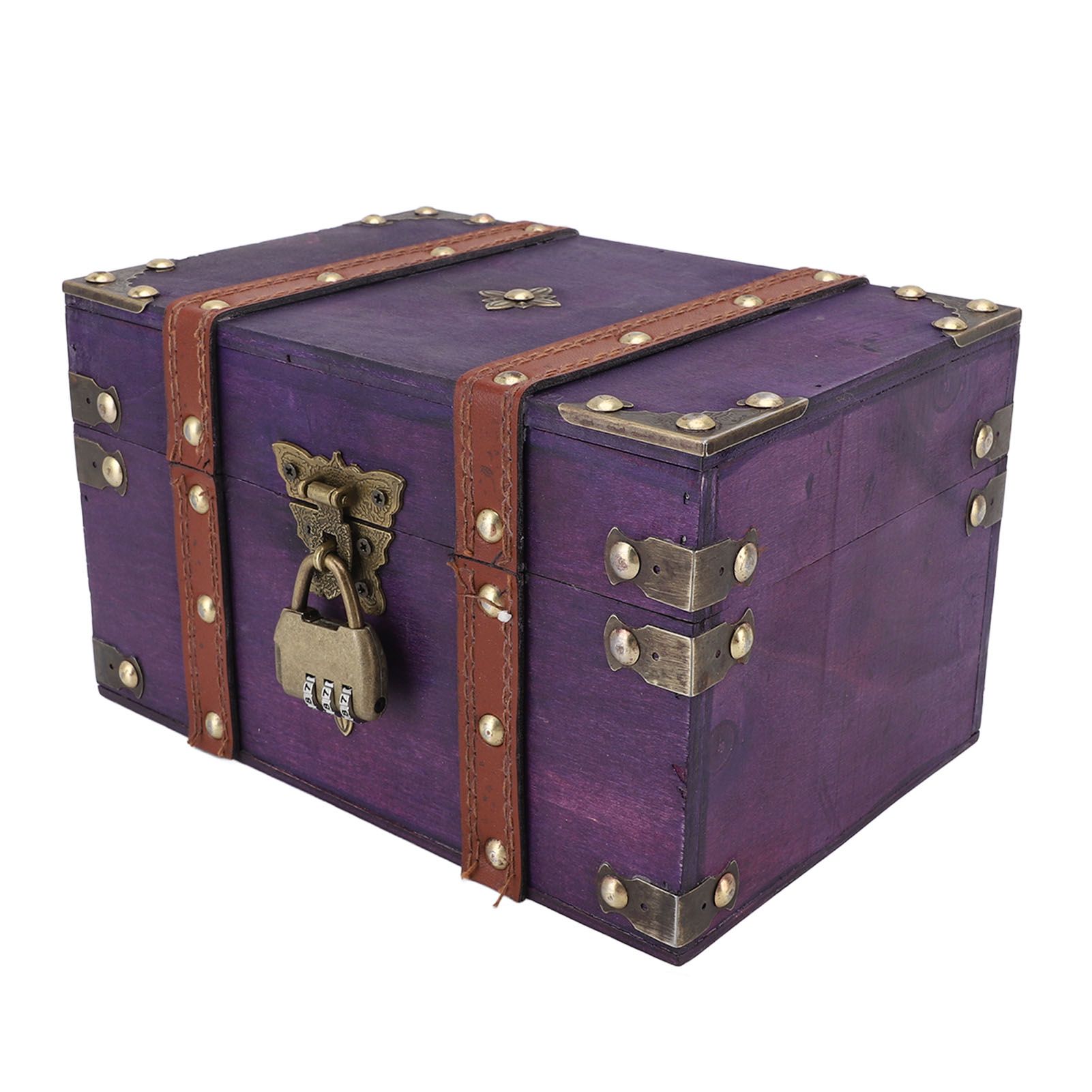 Vintage Wooden Treasure Chest Box with Lock Rectangle Antique Wood Jewelry view 6