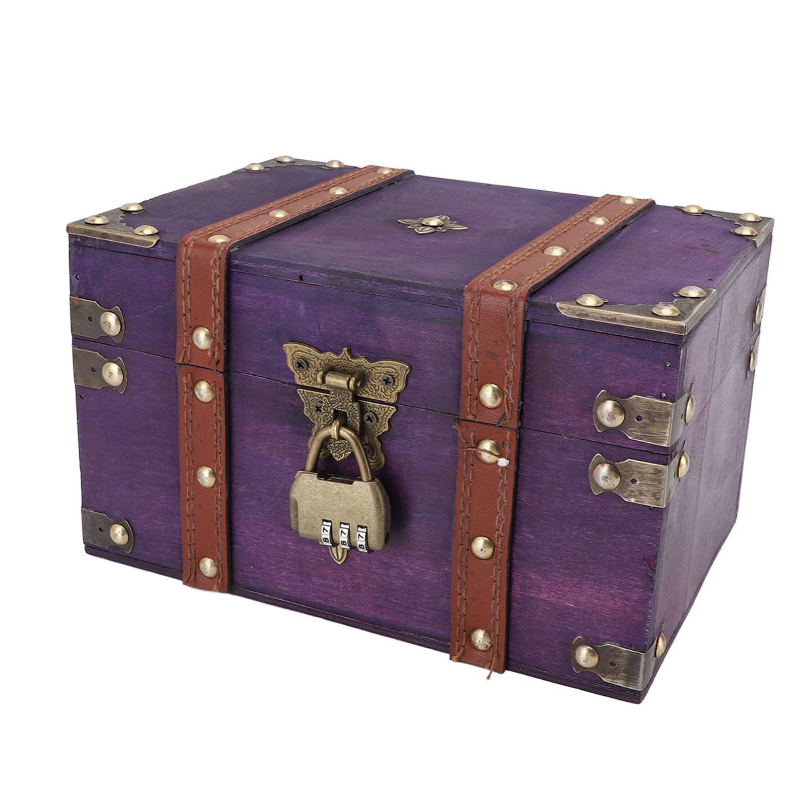 Vintage Wooden Treasure Chest Box with Lock Rectangle Antique Wood Jewelry view 8