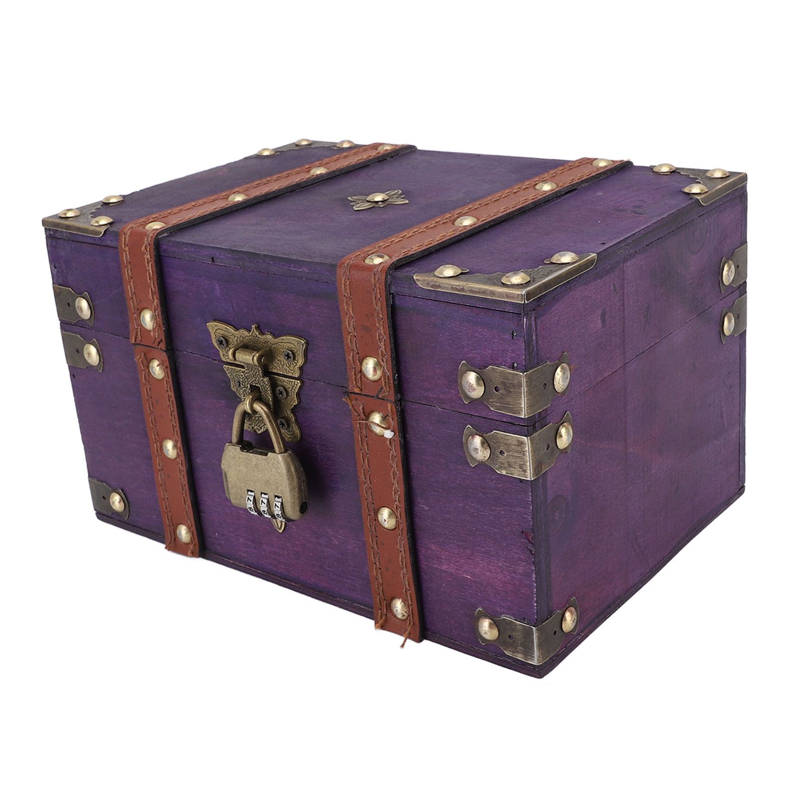 Vintage Wooden Treasure Chest Box with Lock Rectangle Antique Wood Jewelry view 9