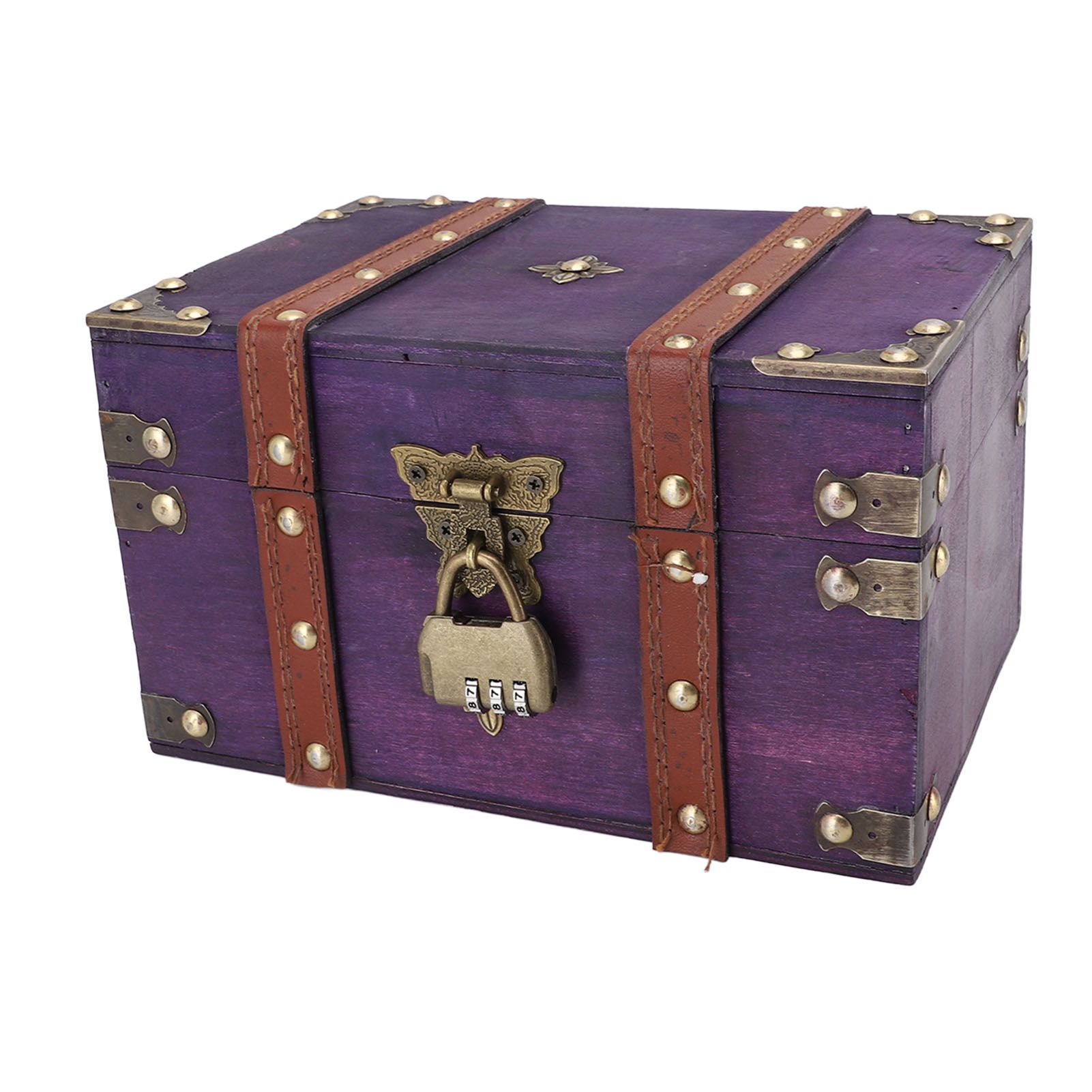 Vintage Wooden Treasure Chest Box with Lock Rectangle Antique Wood Jewelry view 10