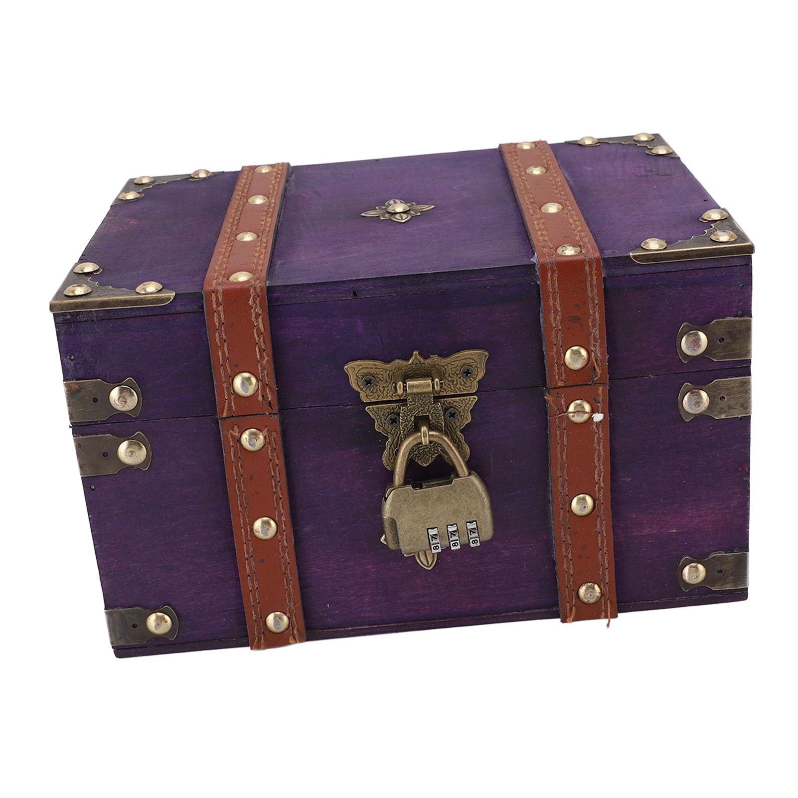 Vintage Wooden Treasure Chest Box with Lock Rectangle Antique Wood Jewelry view 11