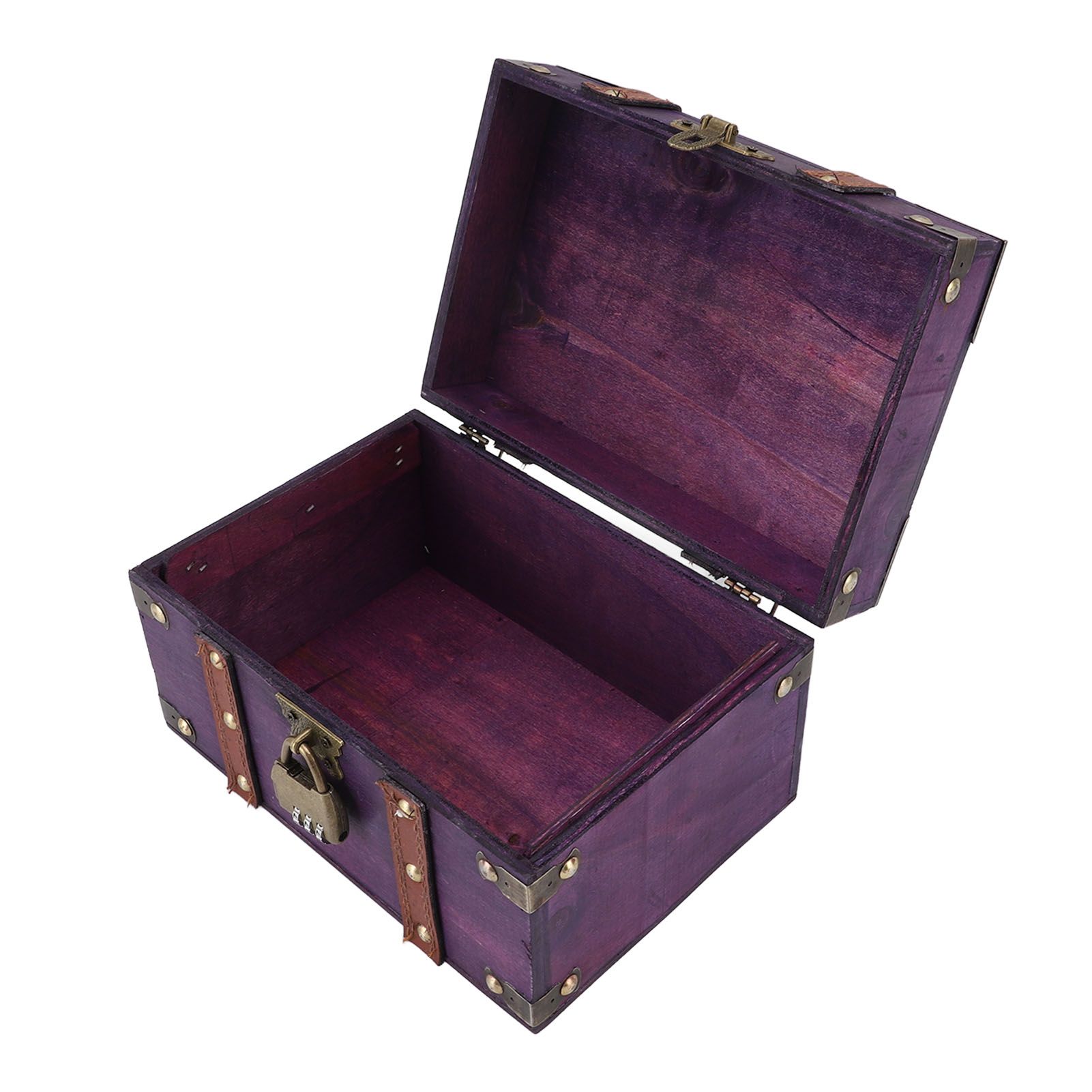 Vintage Wooden Treasure Chest Box with Lock Rectangle Antique Wood Jewelry view 12