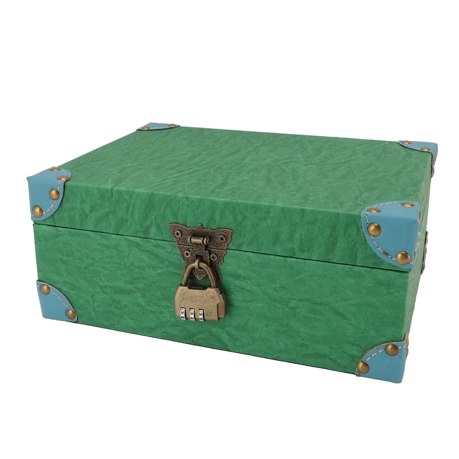 Wood Leather Treasure Chest Square Handmade Vintage Jewelry Keepsake Storage