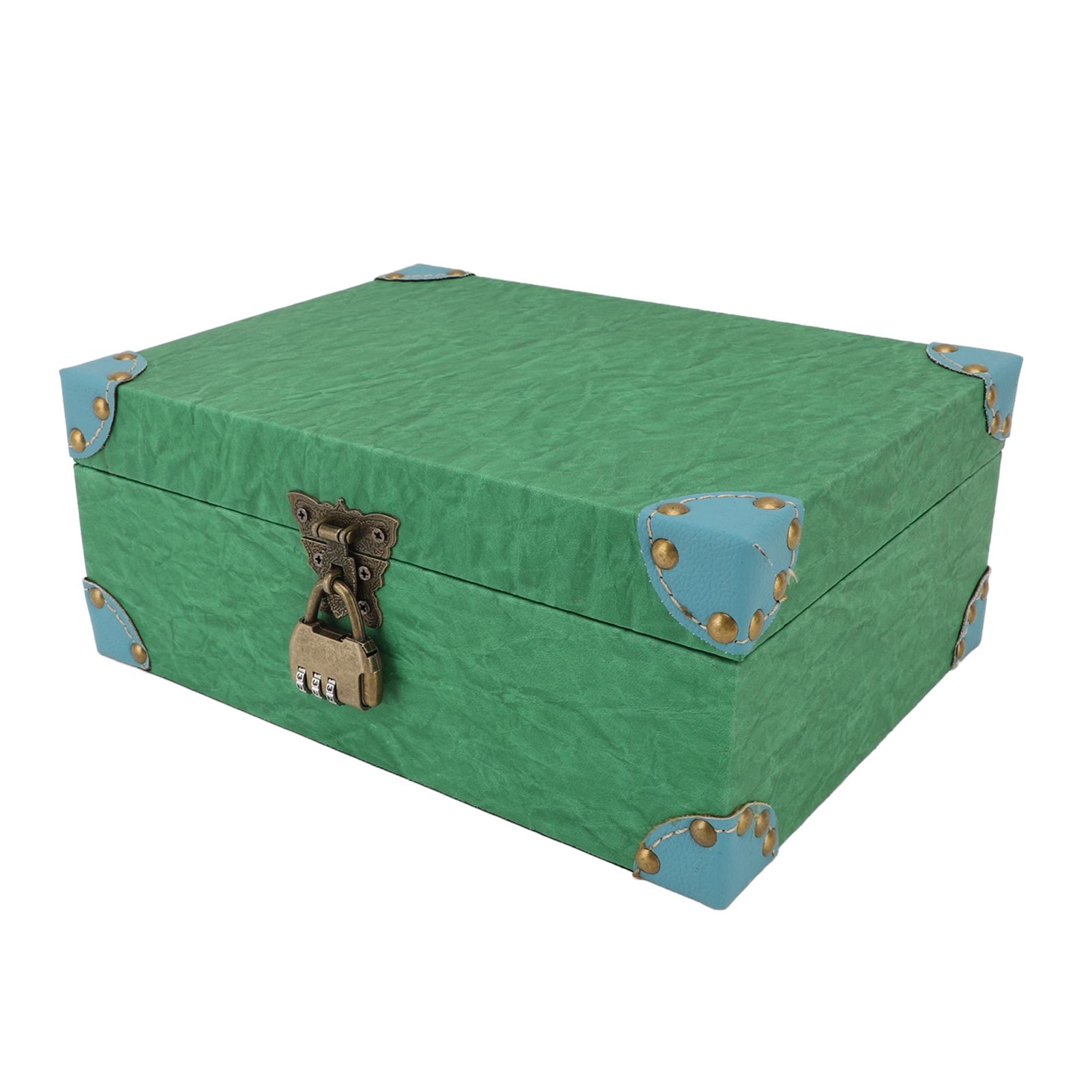 Wood Leather Treasure Chest Square Handmade Vintage Jewelry Keepsake Storage view 4
