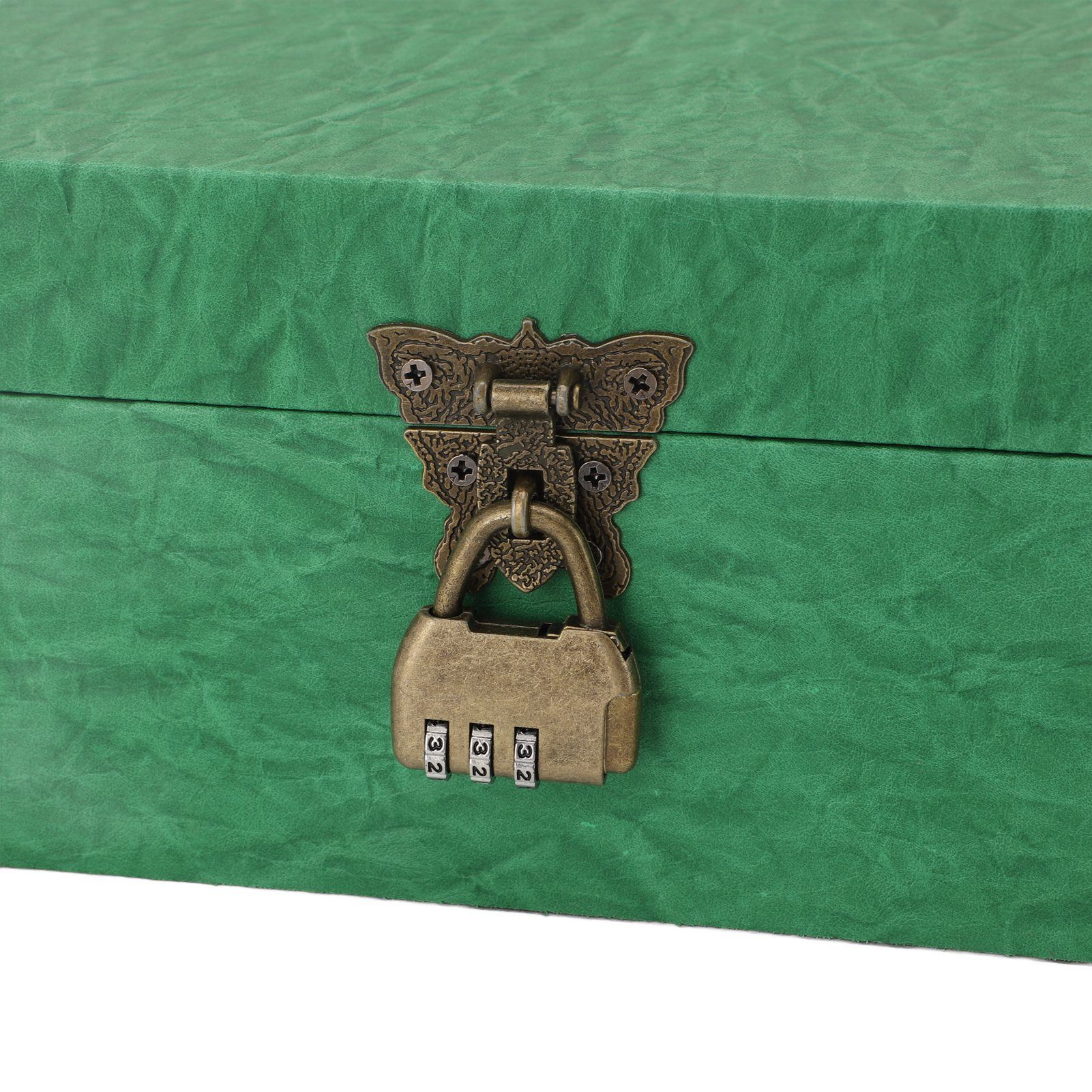Wood Leather Treasure Chest Square Handmade Vintage Jewelry Keepsake Storage view 5