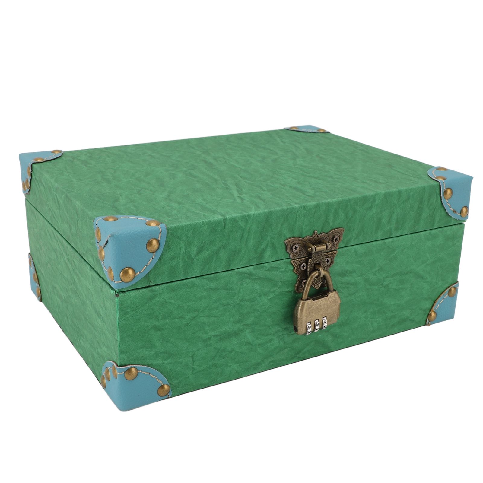 Wood Leather Treasure Chest Square Handmade Vintage Jewelry Keepsake Storage view 6