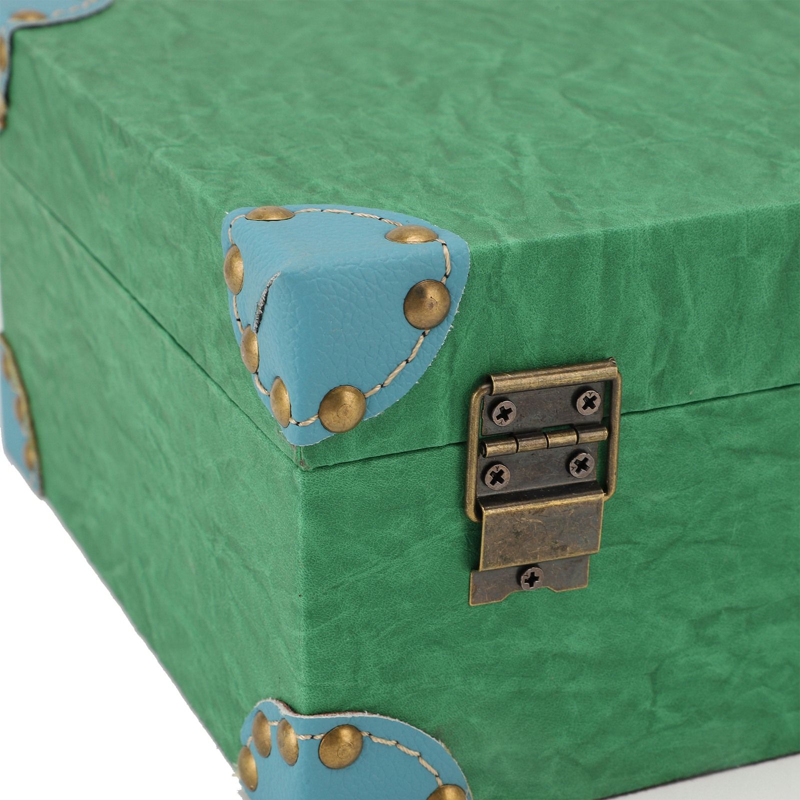 Wood Leather Treasure Chest Square Handmade Vintage Jewelry Keepsake Storage view 7
