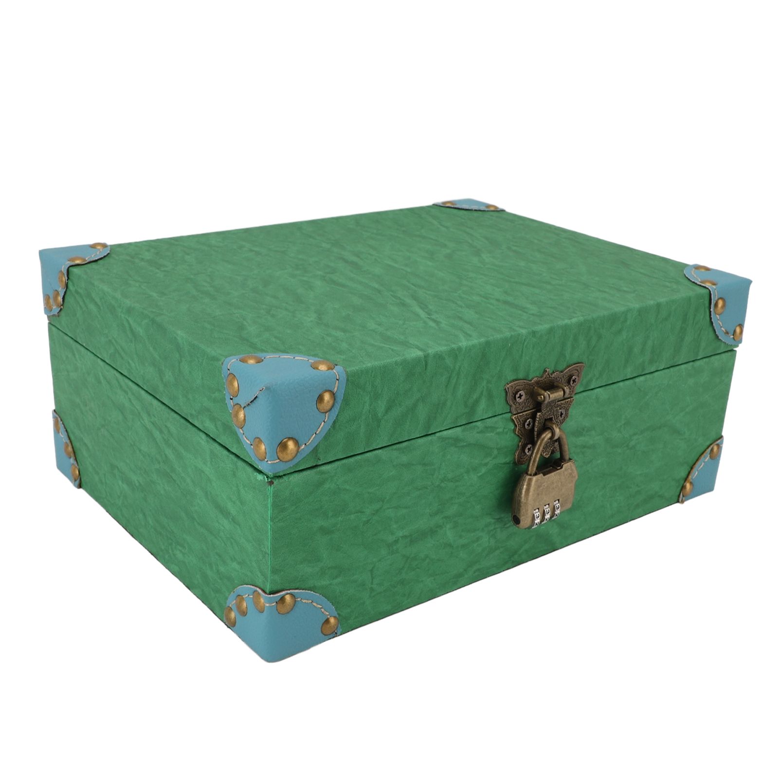 Wood Leather Treasure Chest Square Handmade Vintage Jewelry Keepsake Storage view 8