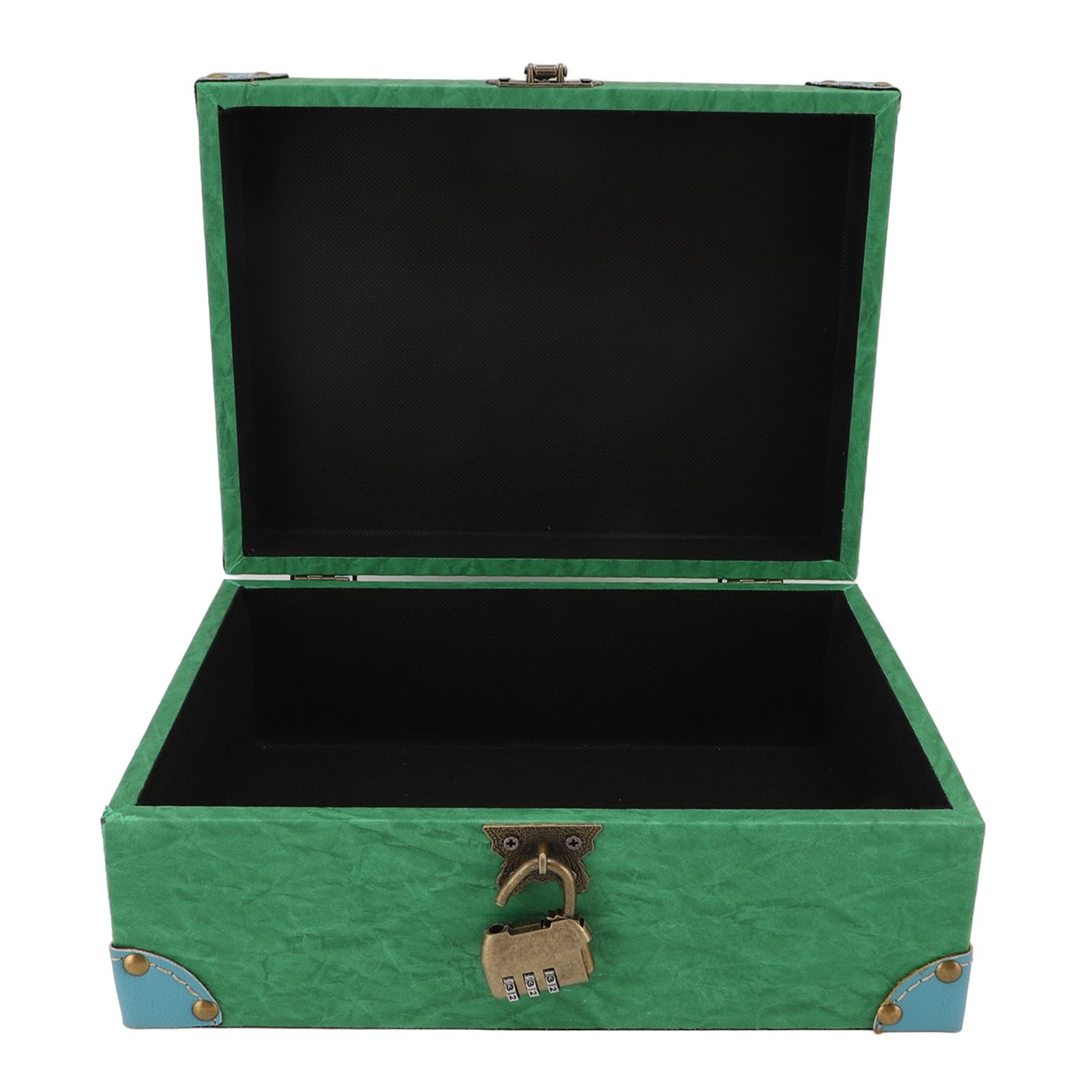 Wood Leather Treasure Chest Square Handmade Vintage Jewelry Keepsake Storage view 9