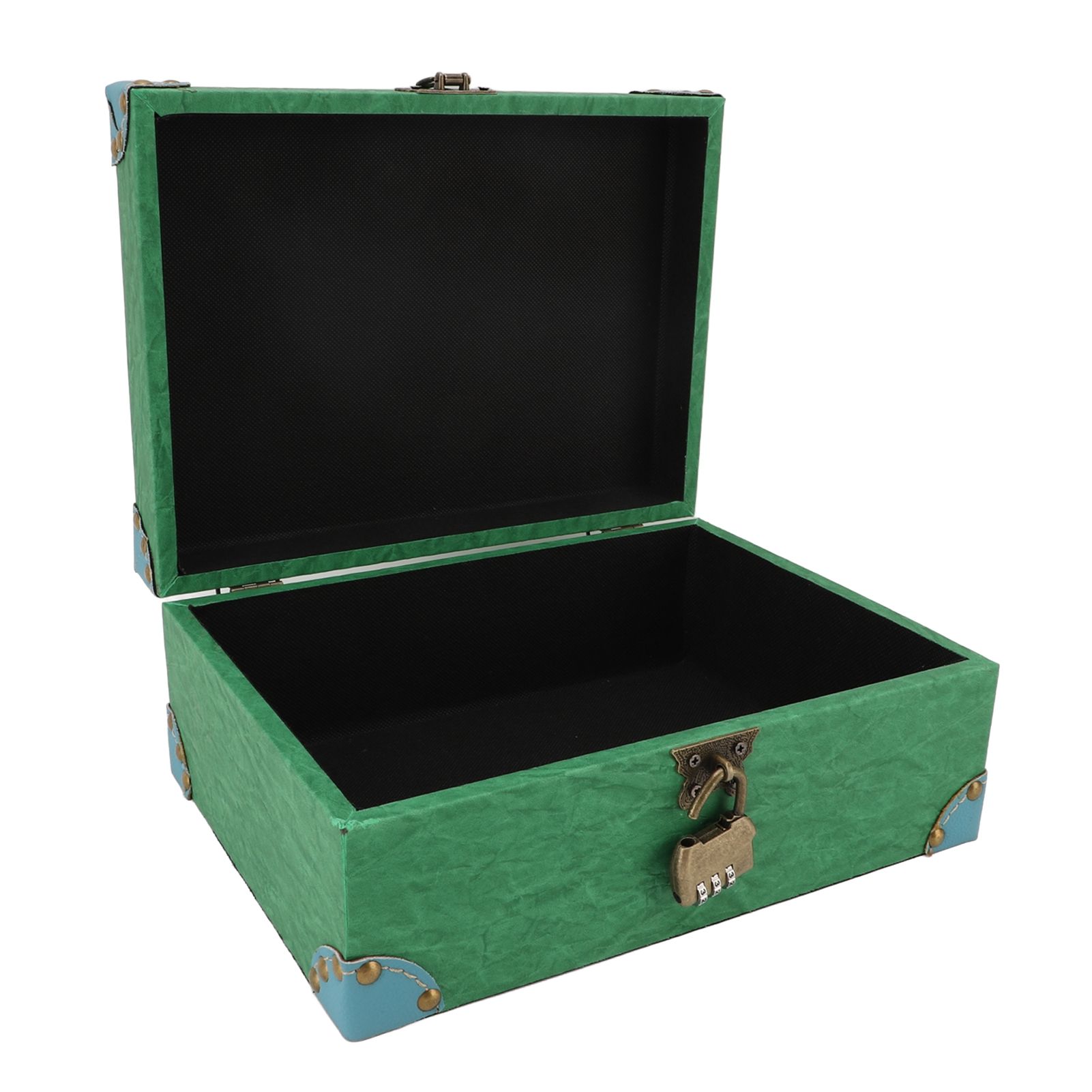 Wood Leather Treasure Chest Square Handmade Vintage Jewelry Keepsake Storage view 10