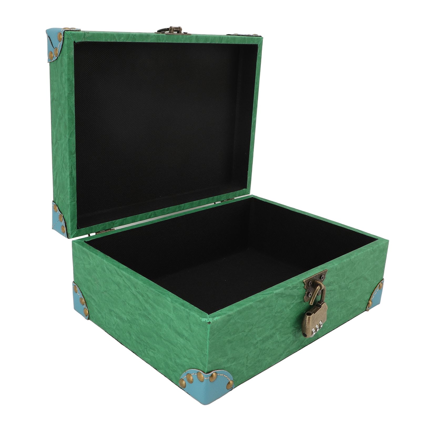 Wood Leather Treasure Chest Square Handmade Vintage Jewelry Keepsake Storage view 11