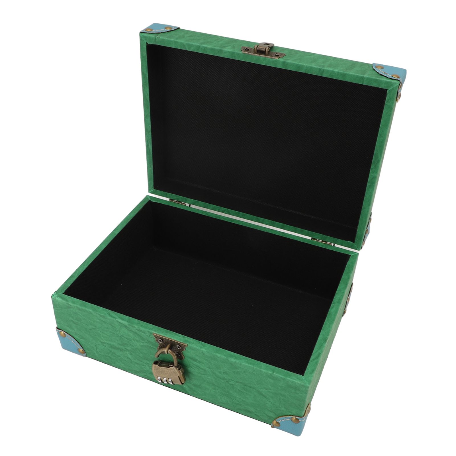 Wood Leather Treasure Chest Square Handmade Vintage Jewelry Keepsake Storage view 12