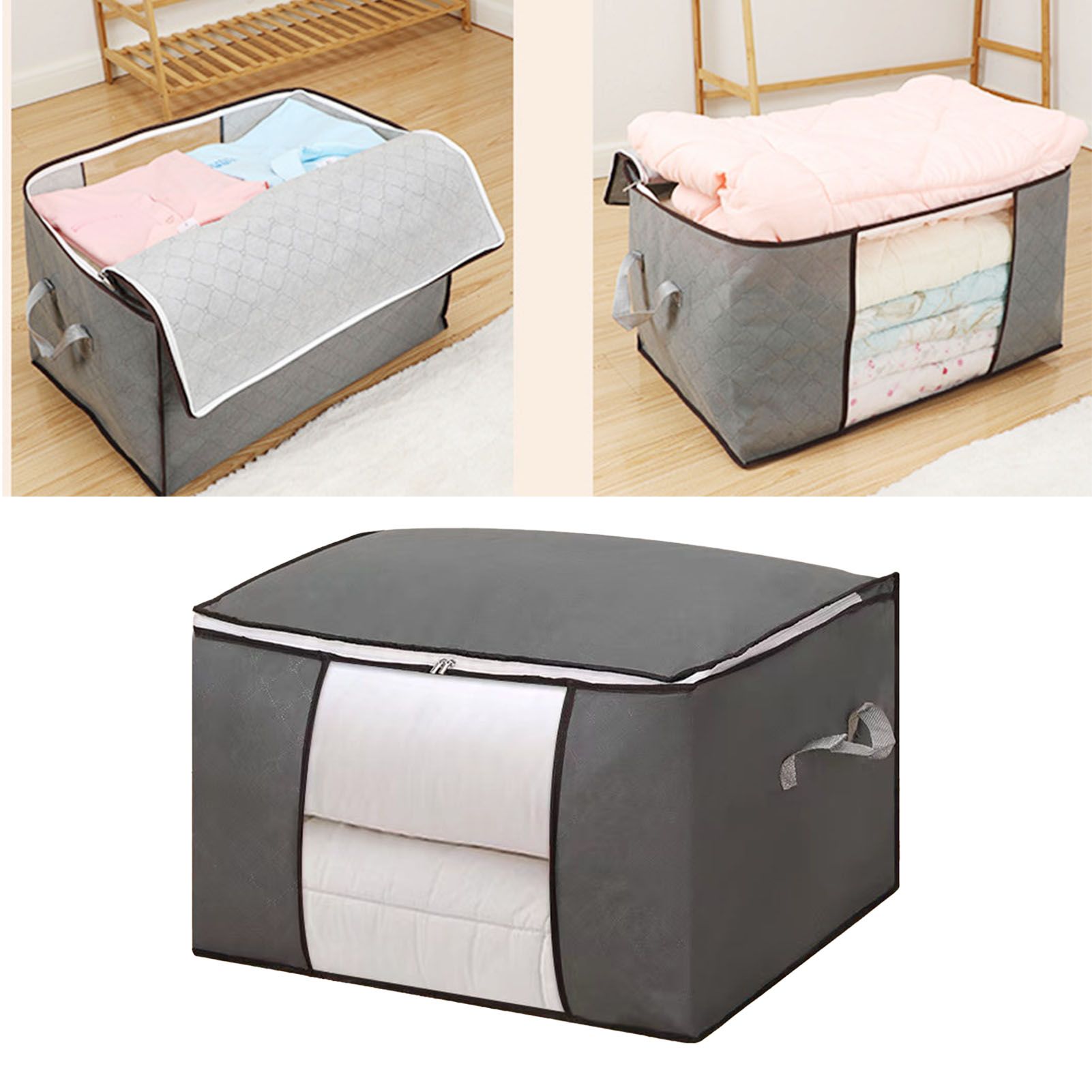 Clothes Storage Bags Fabric Foldable Blanket Storage Container Closet view 8