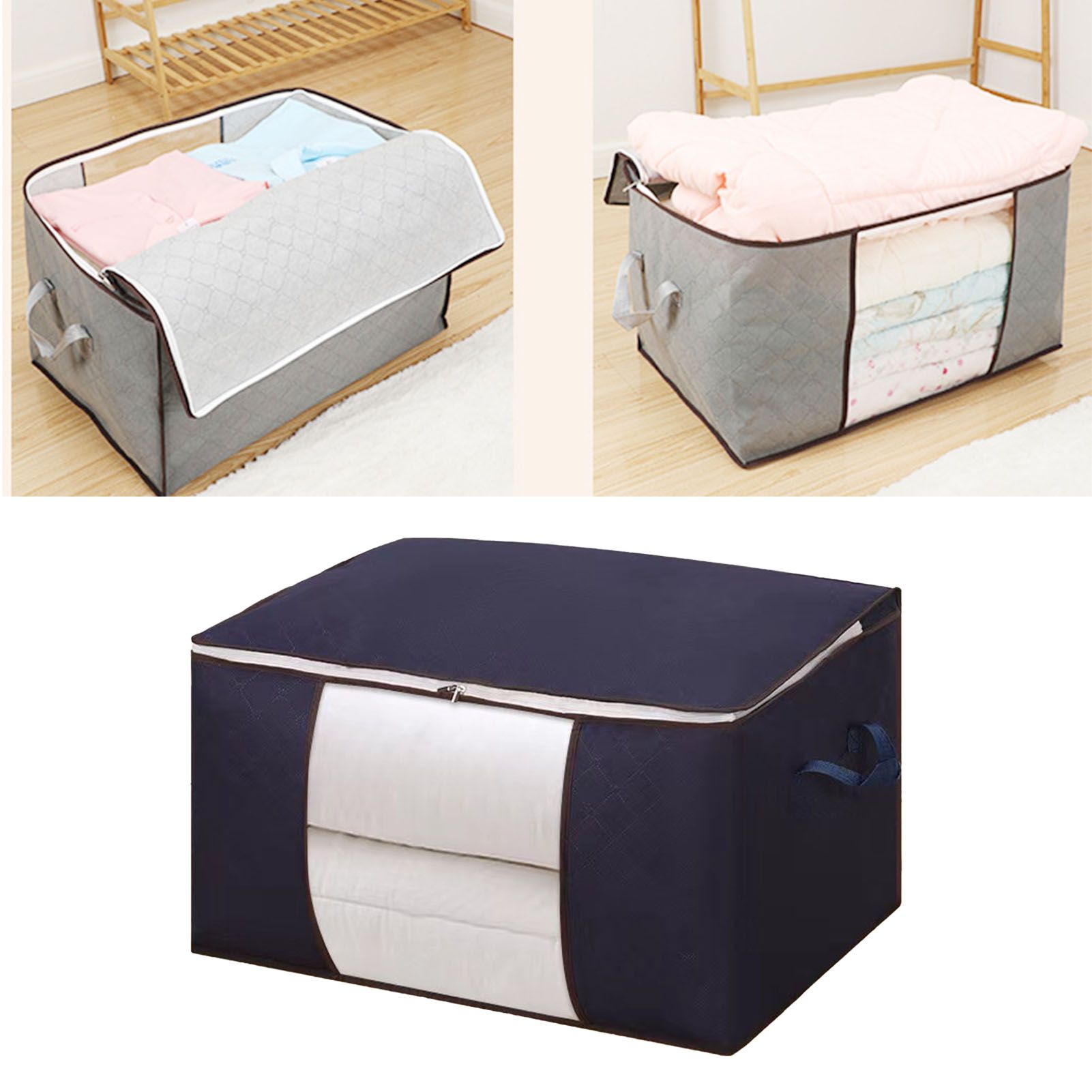 Clothes Storage Bags Fabric Foldable Blanket Storage Container Closet view 8