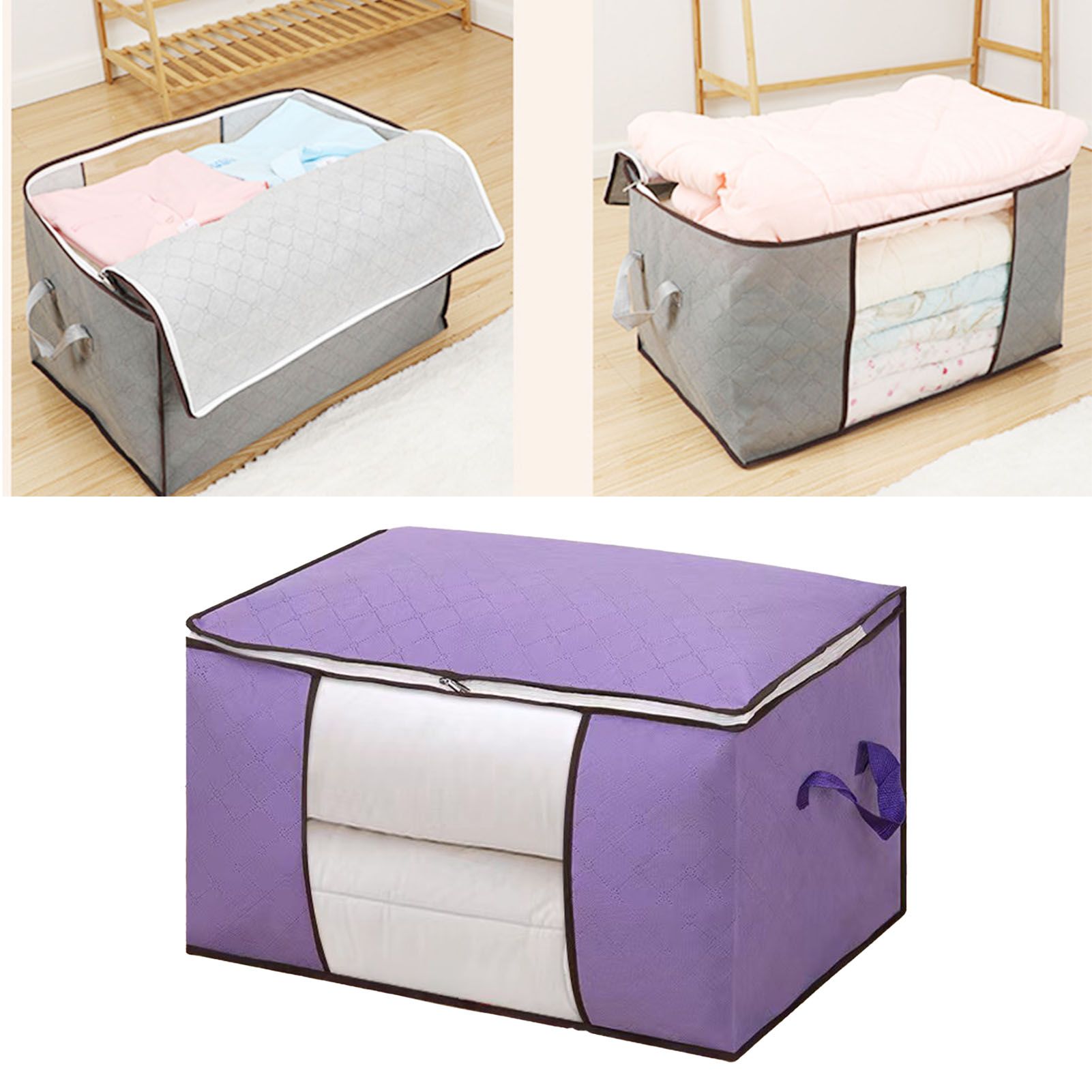 Clothes Storage Bags Fabric Foldable Blanket Storage Container Closet view 8