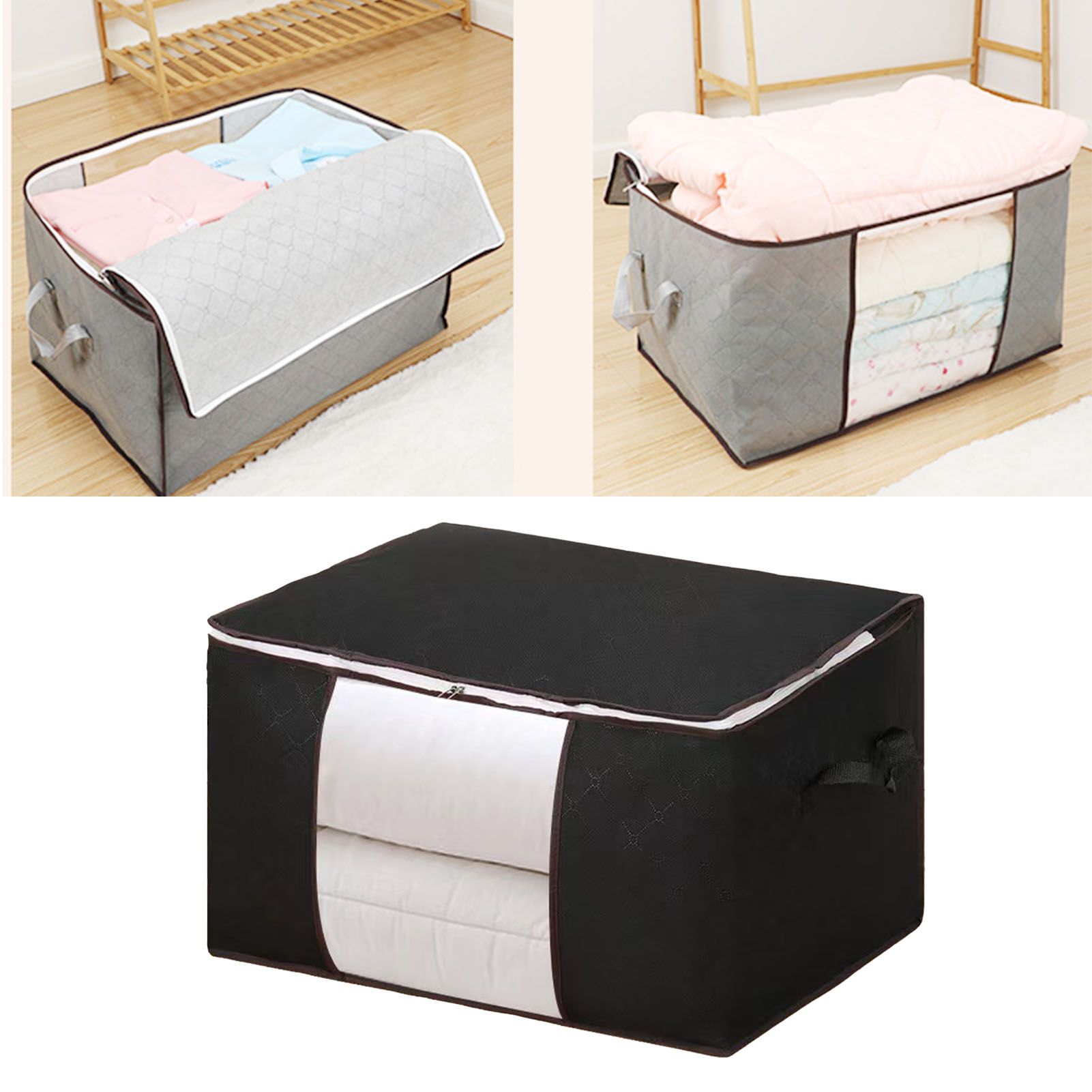 Clothes Storage Bags Fabric Foldable Blanket Storage Container Closet view 8