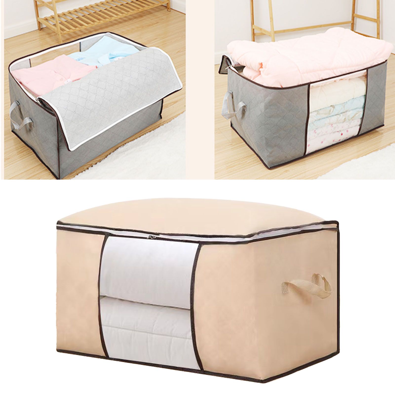 Clothes Storage Bags Fabric Foldable Blanket Storage Container Closet view 8