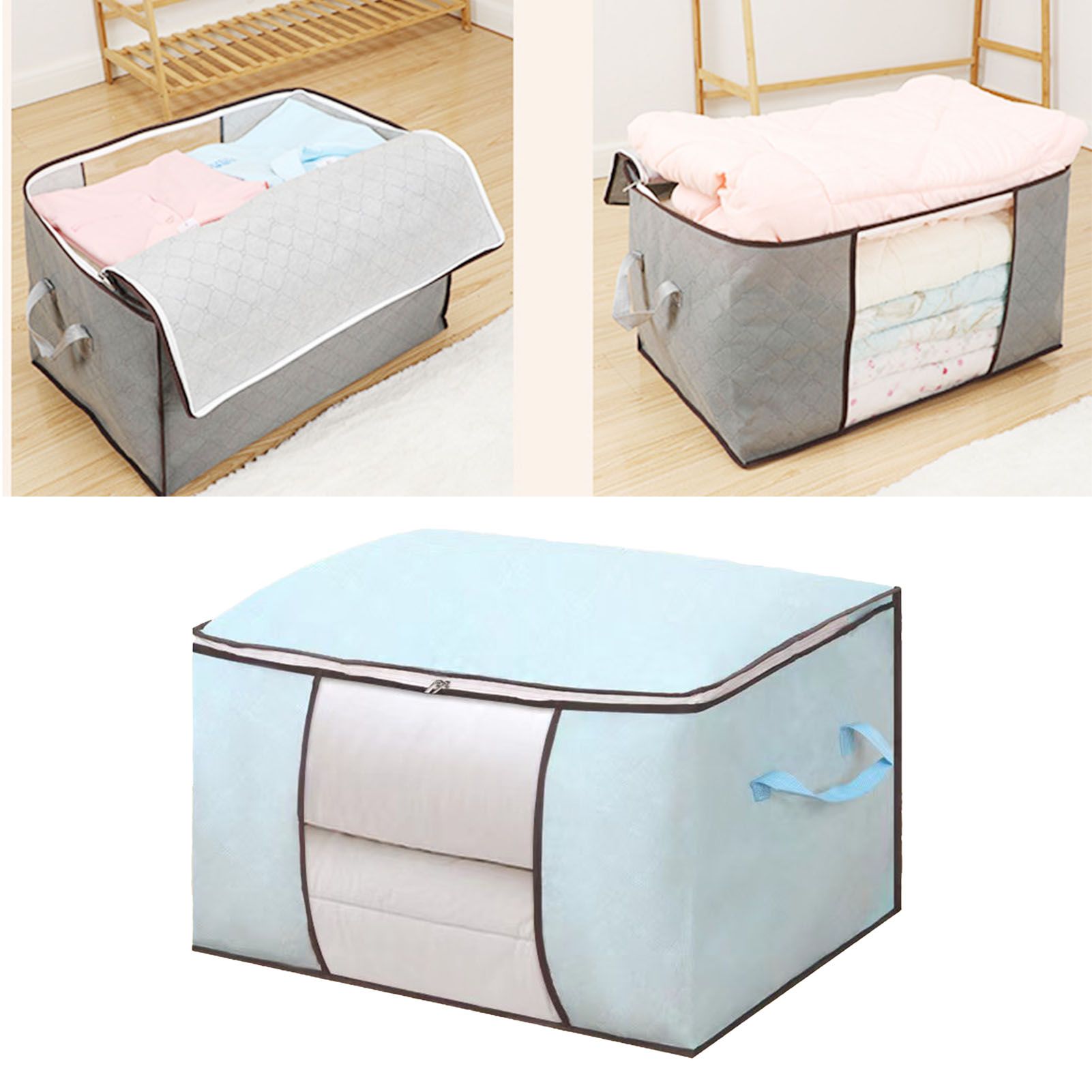 Clothes Storage Bags Fabric Foldable Blanket Storage Container Closet view 8
