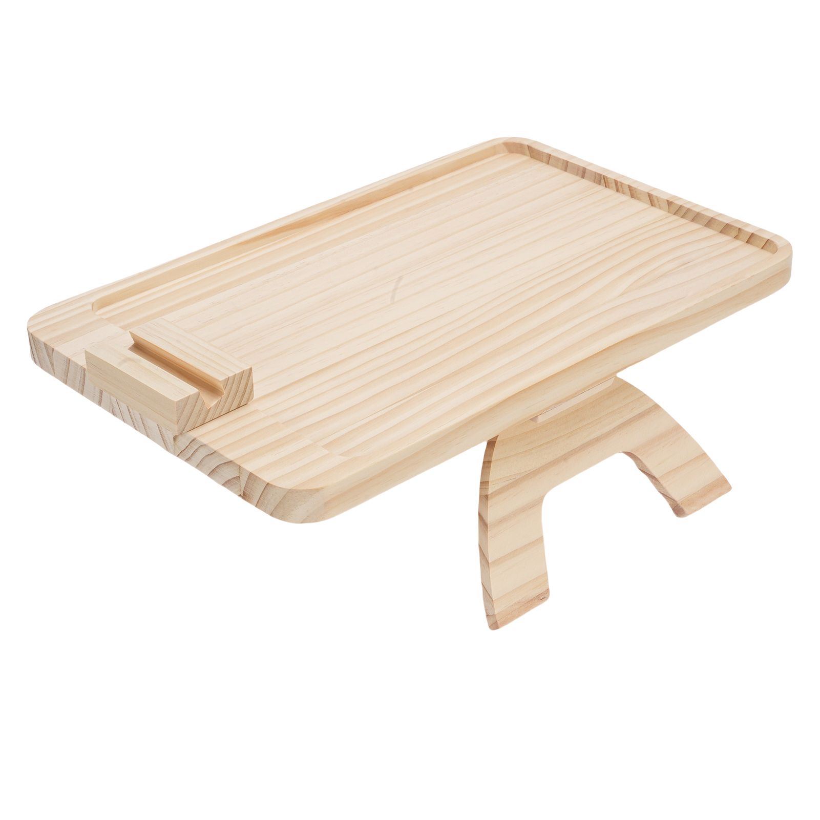 Wooden Sofa Tray with Phone Tablet Holder Couch Arm Dining Tray for Breakfast