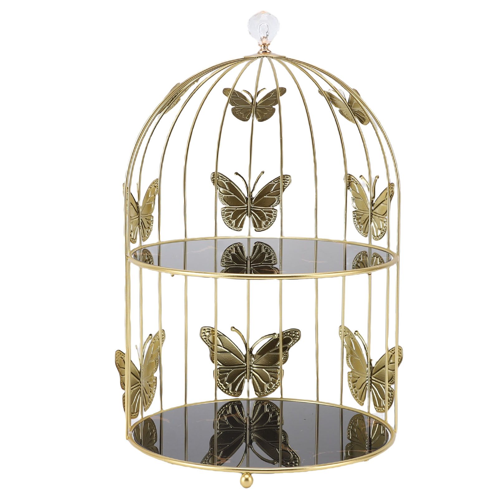 Golden Bird Cage Shape Cosmetic Rack Desktop Makeup Organizer Rack Double Tier view 3