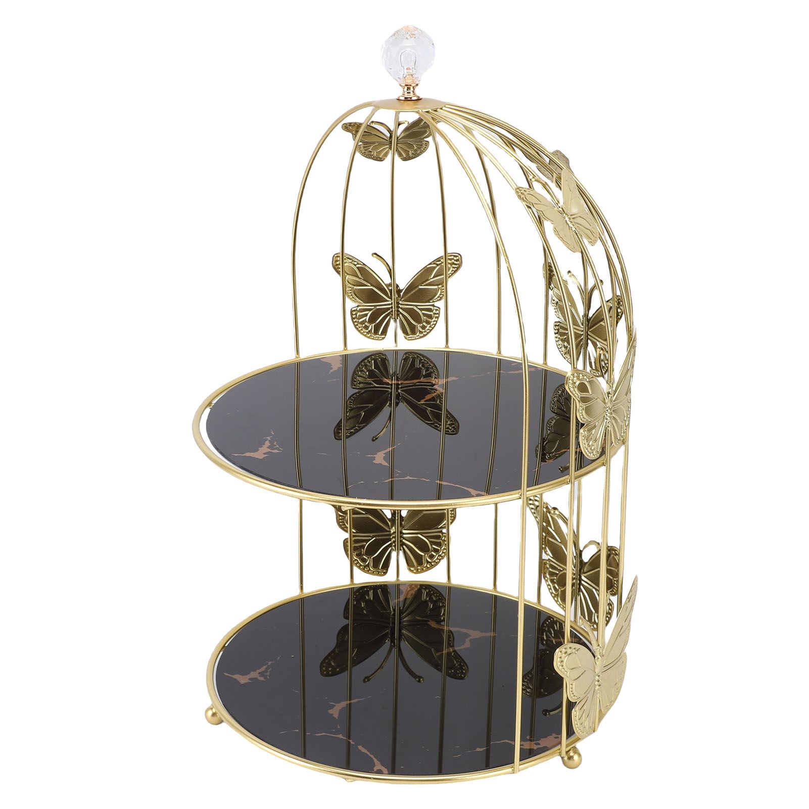 Golden Bird Cage Shape Cosmetic Rack Desktop Makeup Organizer Rack Double Tier view 4
