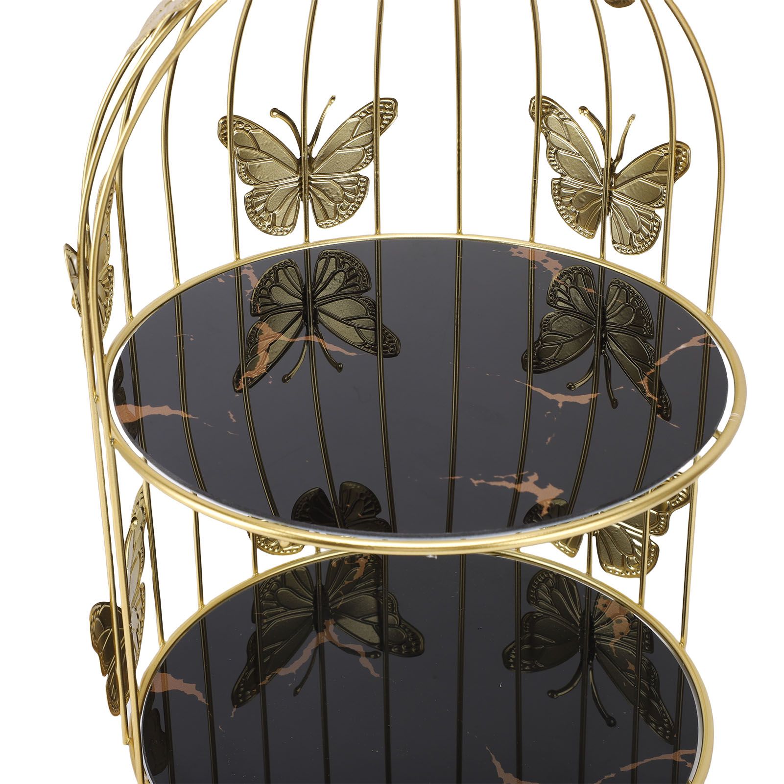 Golden Bird Cage Shape Cosmetic Rack Desktop Makeup Organizer Rack Double Tier view 5