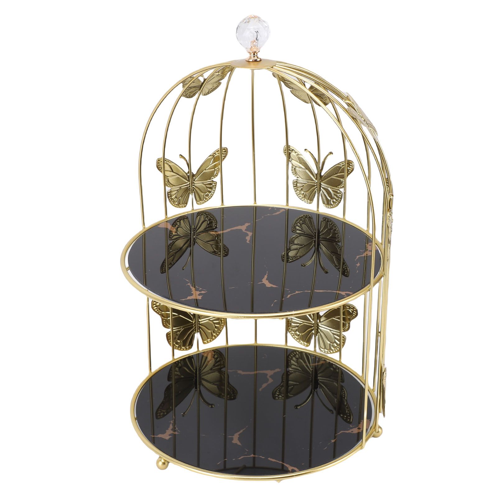 Golden Bird Cage Shape Cosmetic Rack Desktop Makeup Organizer Rack Double Tier view 6