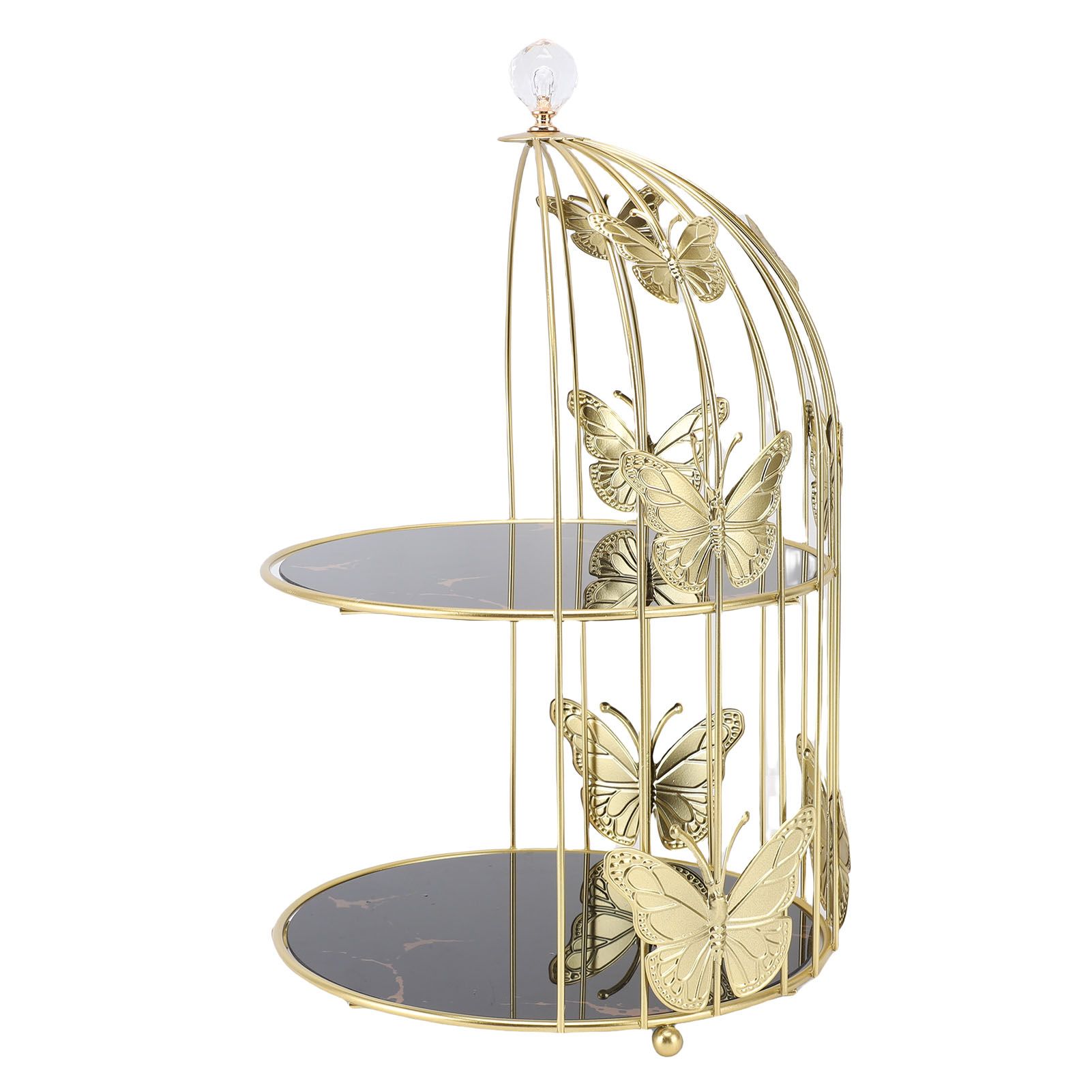 Golden Bird Cage Shape Cosmetic Rack Desktop Makeup Organizer Rack Double Tier view 8