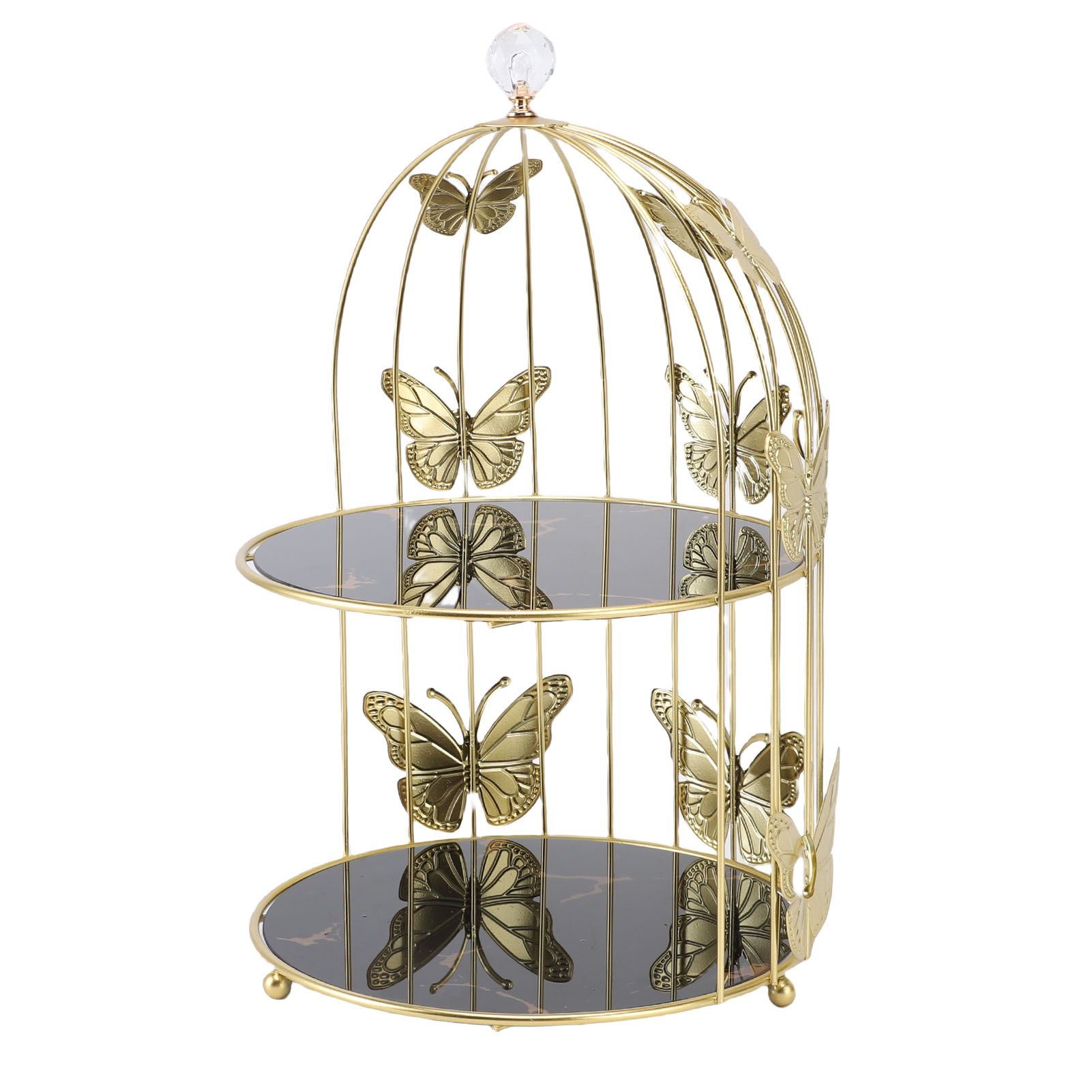 Golden Bird Cage Shape Cosmetic Rack Desktop Makeup Organizer Rack Double Tier view 9