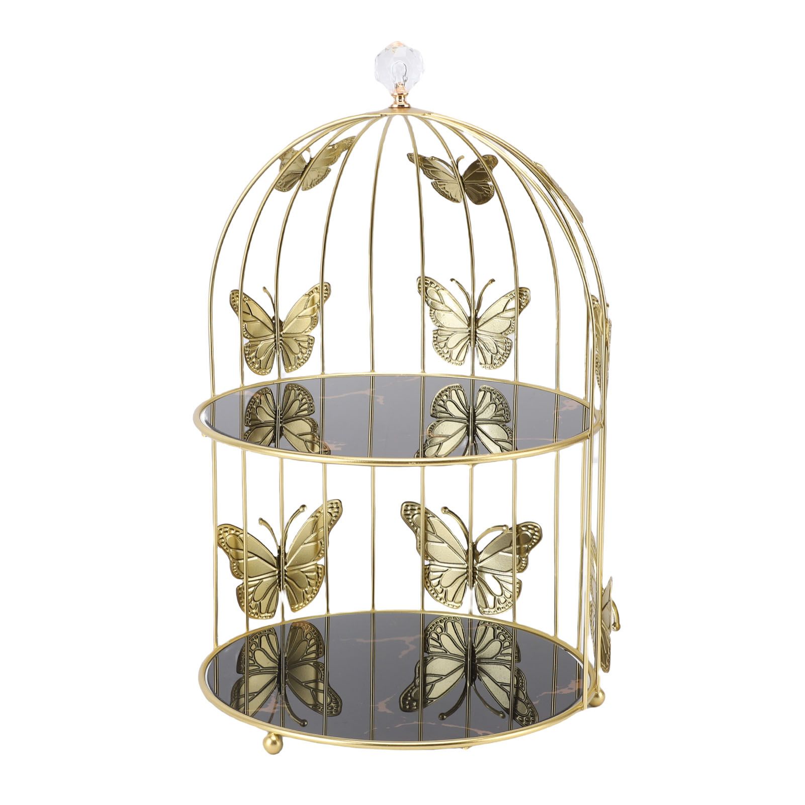 Golden Bird Cage Shape Cosmetic Rack Desktop Makeup Organizer Rack Double Tier view 10
