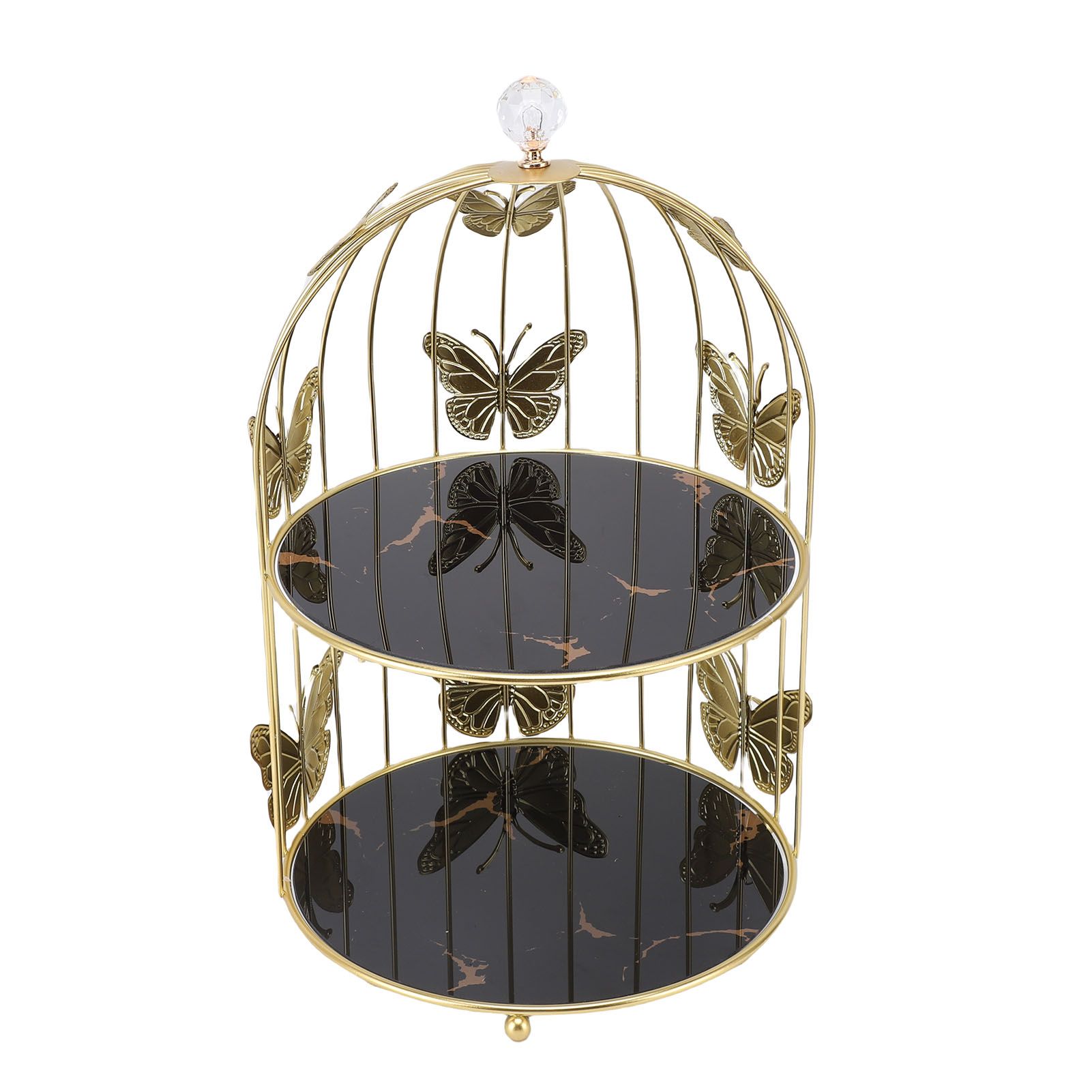 Golden Bird Cage Shape Cosmetic Rack Desktop Makeup Organizer Rack Double Tier view 11
