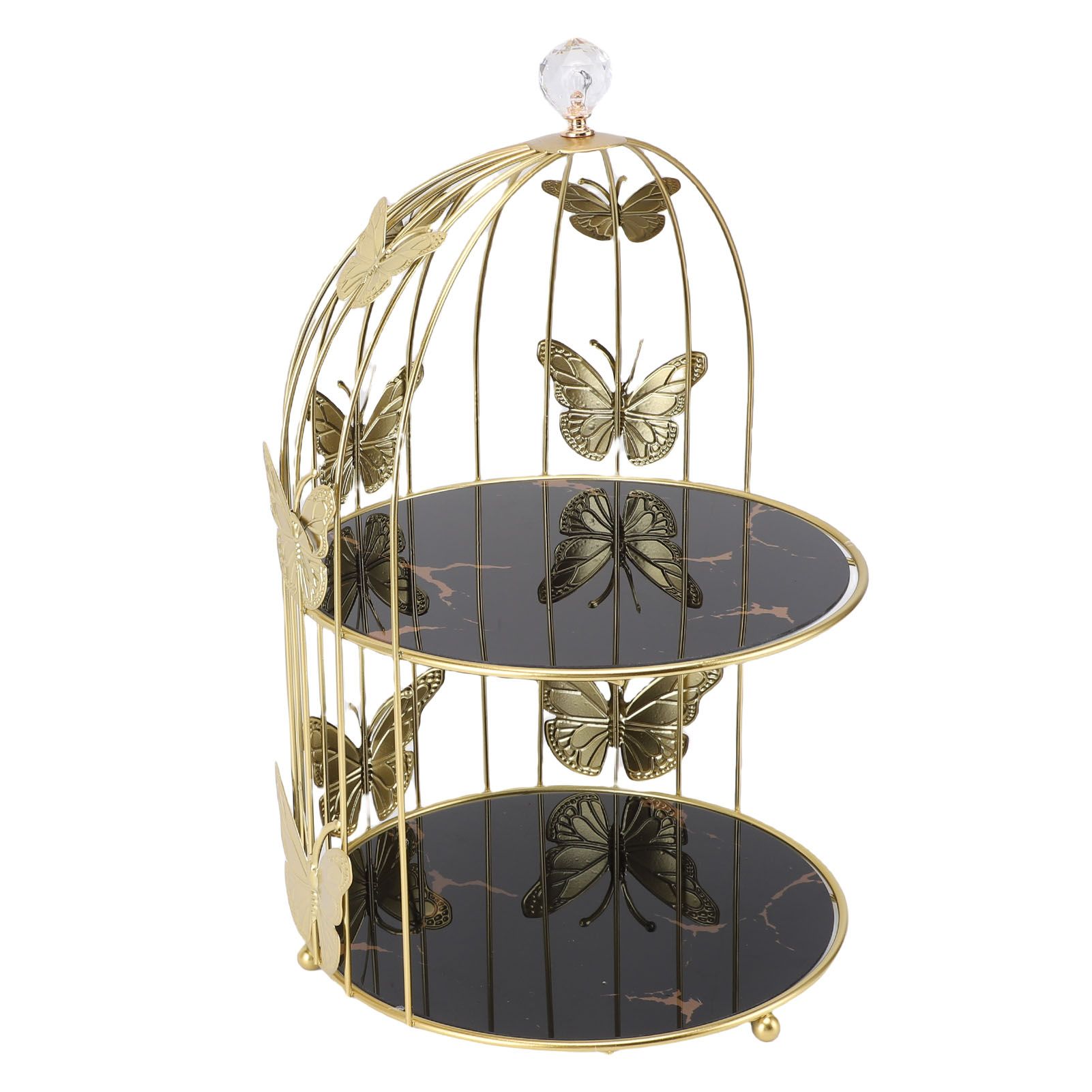Golden Bird Cage Shape Cosmetic Rack Desktop Makeup Organizer Rack Double Tier view 12
