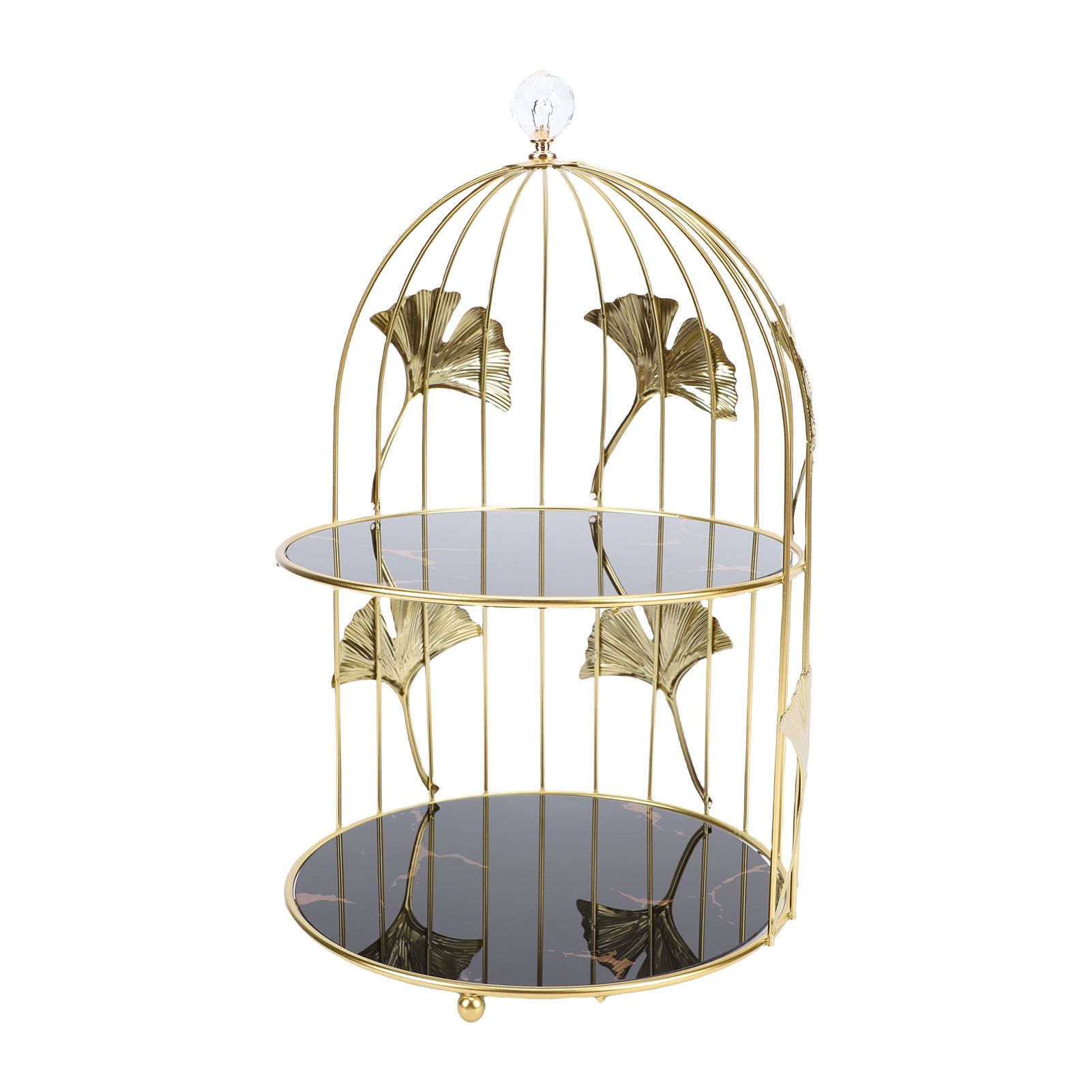 Gold Bird Cage Shape 2 Tier Cupcake Cake Stand Cosmetics Storage Rack Jewelry