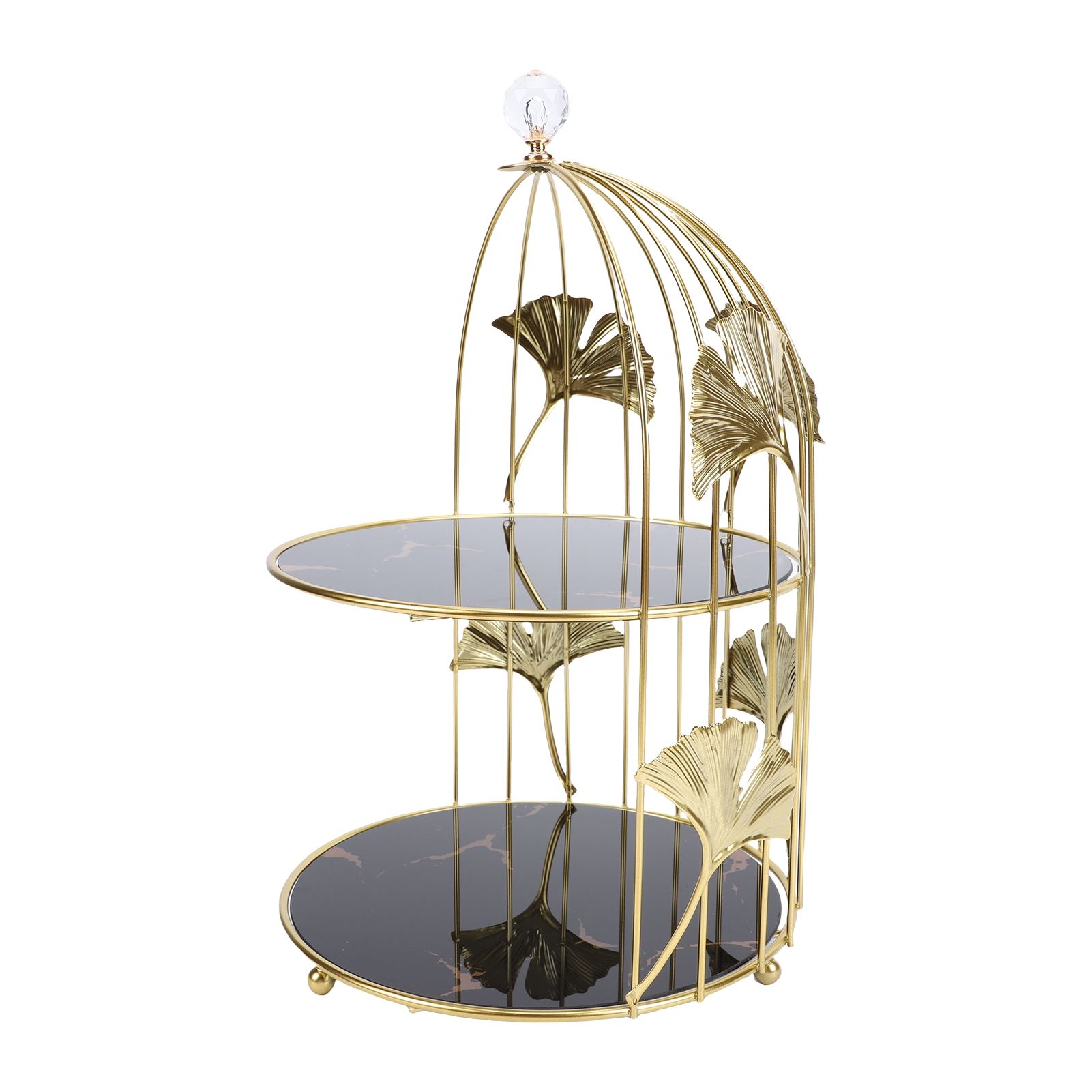 Gold Bird Cage Shape 2 Tier Cupcake Cake Stand Cosmetics Storage Rack Jewelry view 4