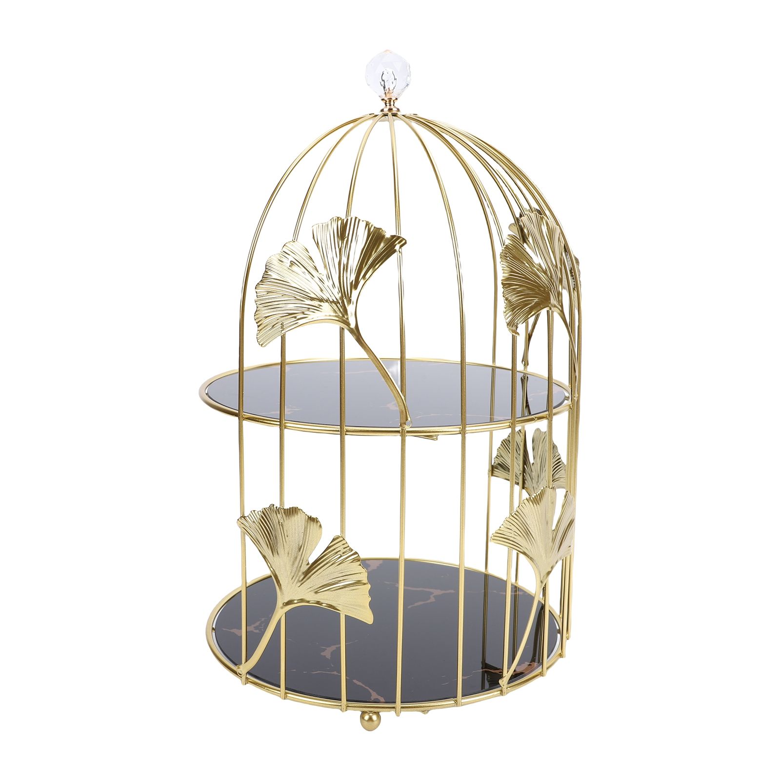 Gold Bird Cage Shape 2 Tier Cupcake Cake Stand Cosmetics Storage Rack Jewelry view 6